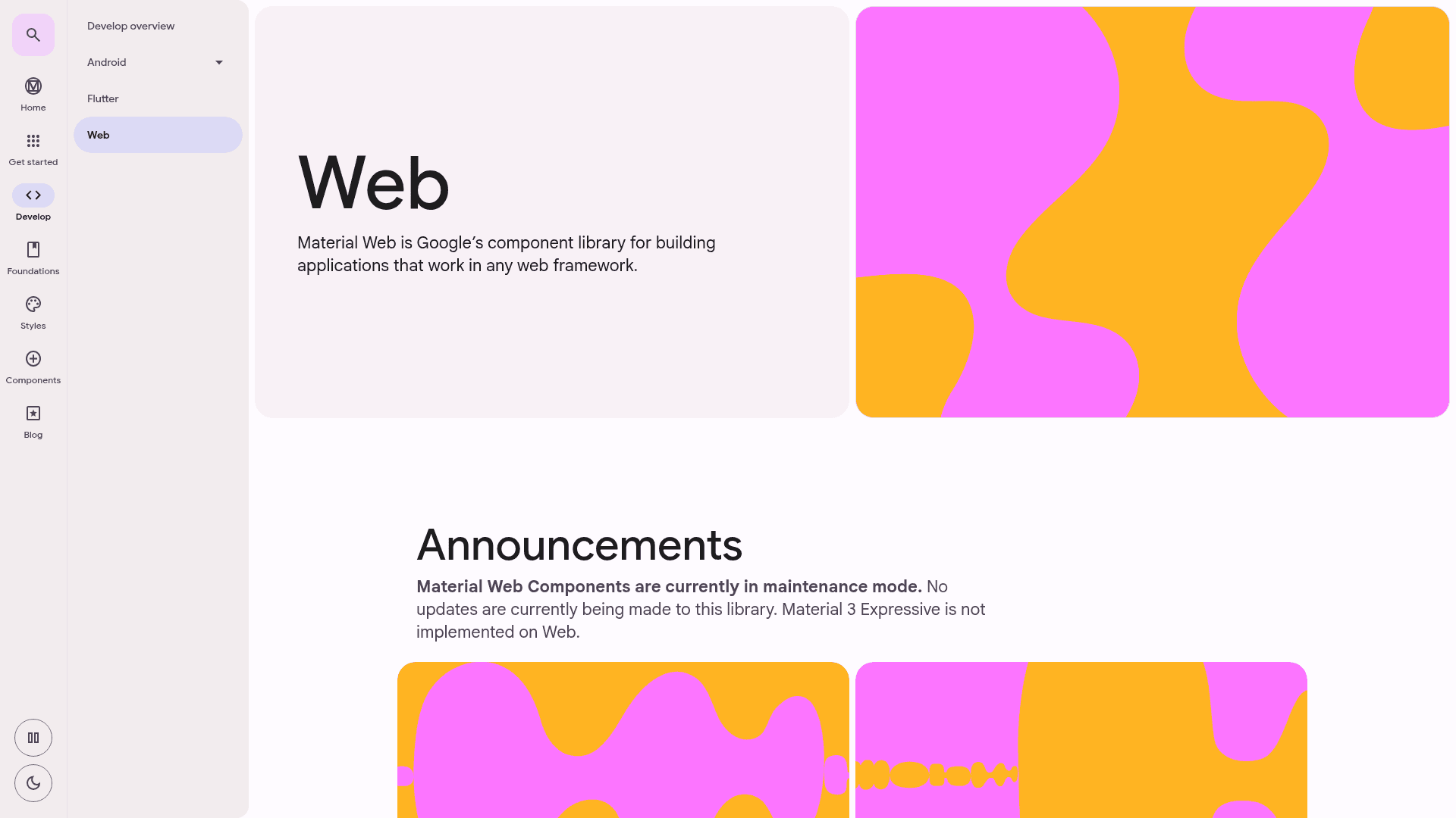 screenshot of Material Components Web on template0.com