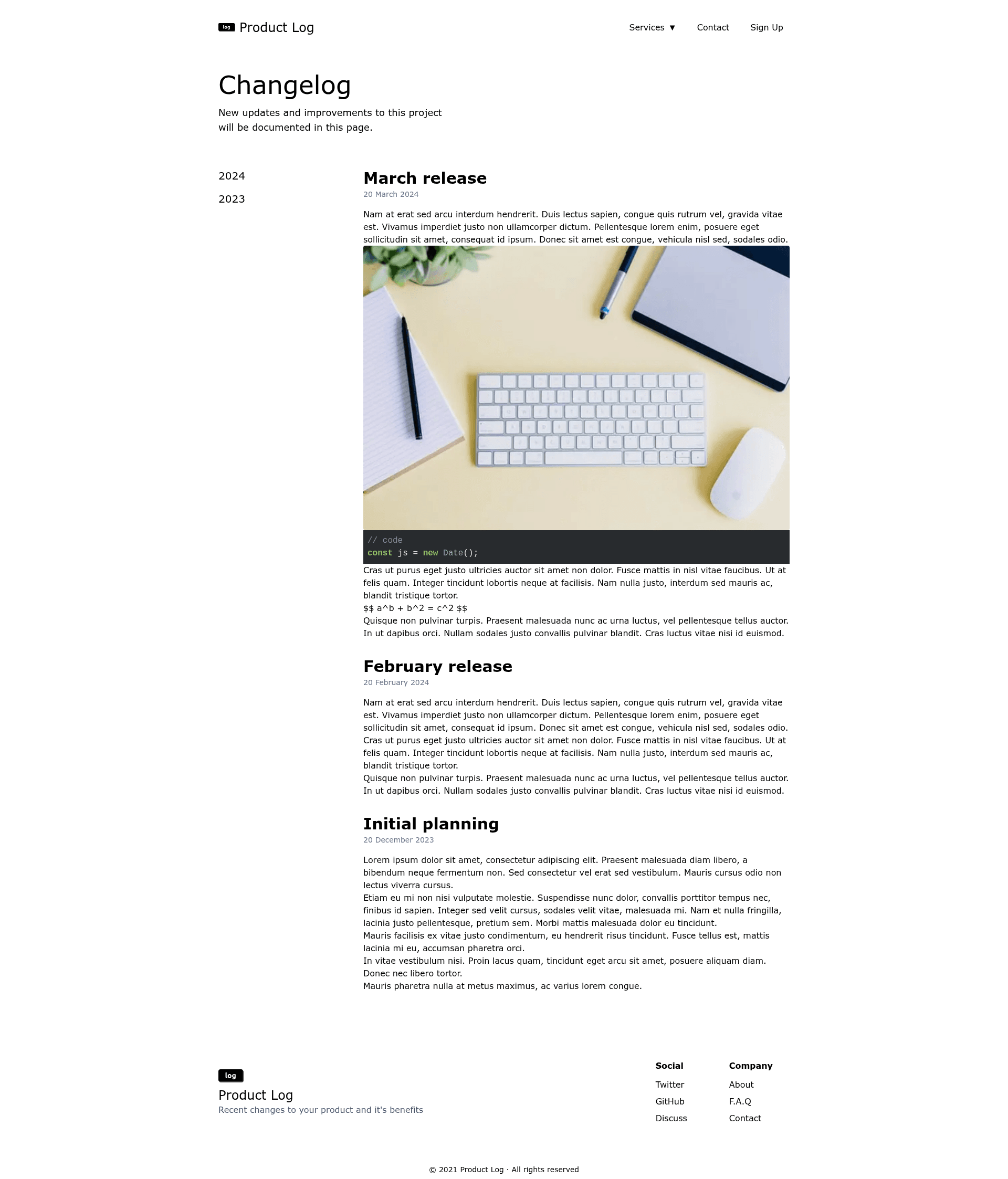 screenshot of ProductLog Theme on template0.com