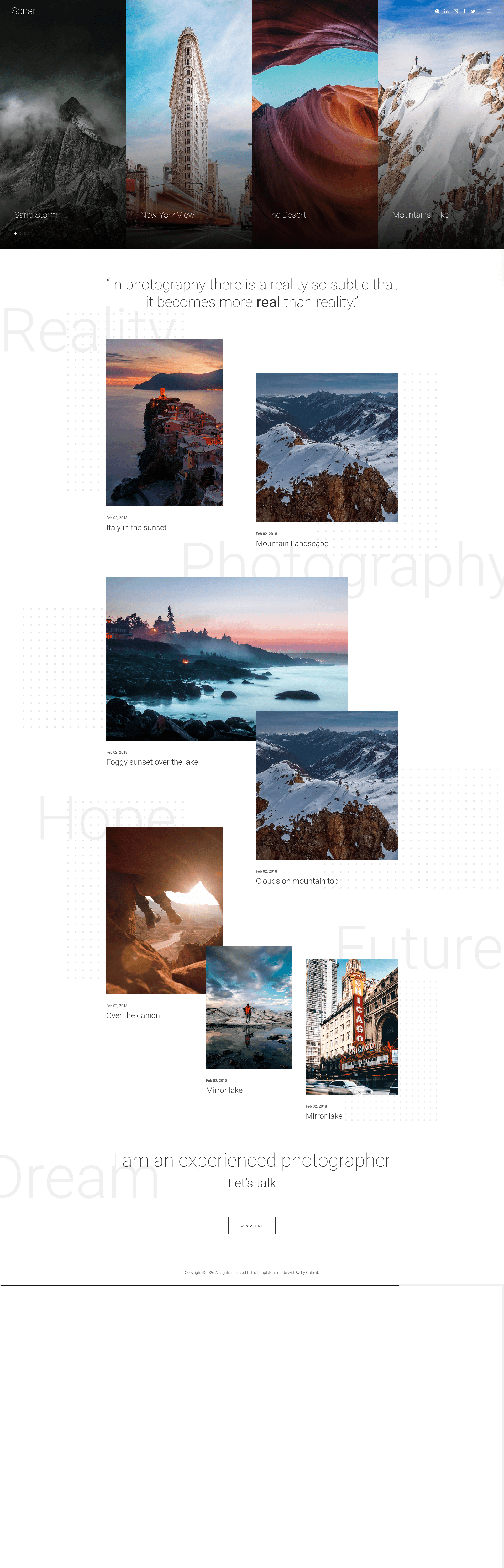 screenshot of Sonar – Custom-scrolling Free HTML5 Photography Template on template0.com