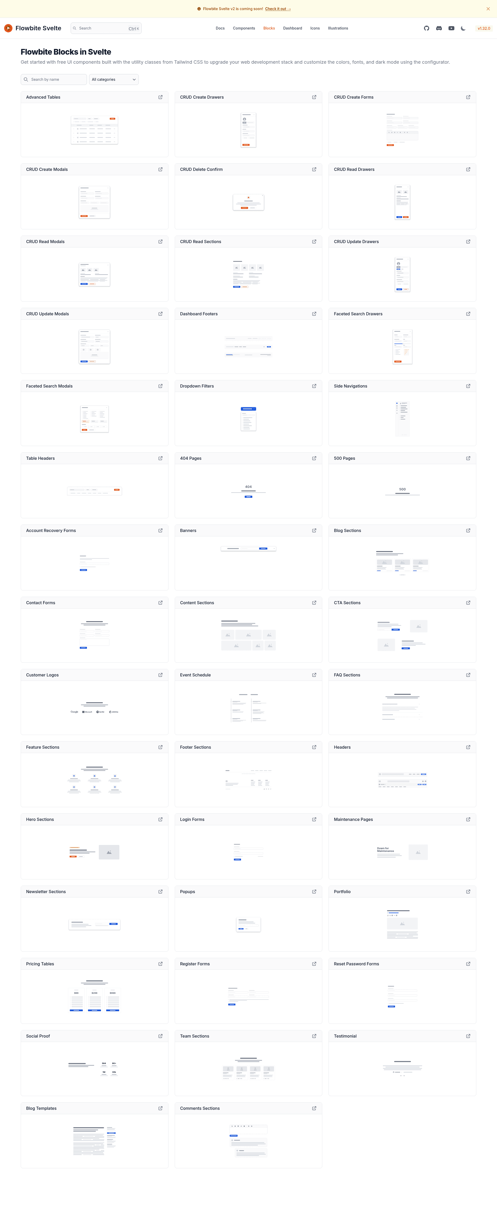 screenshot of Flowbite Svelte Blocks on template0.com