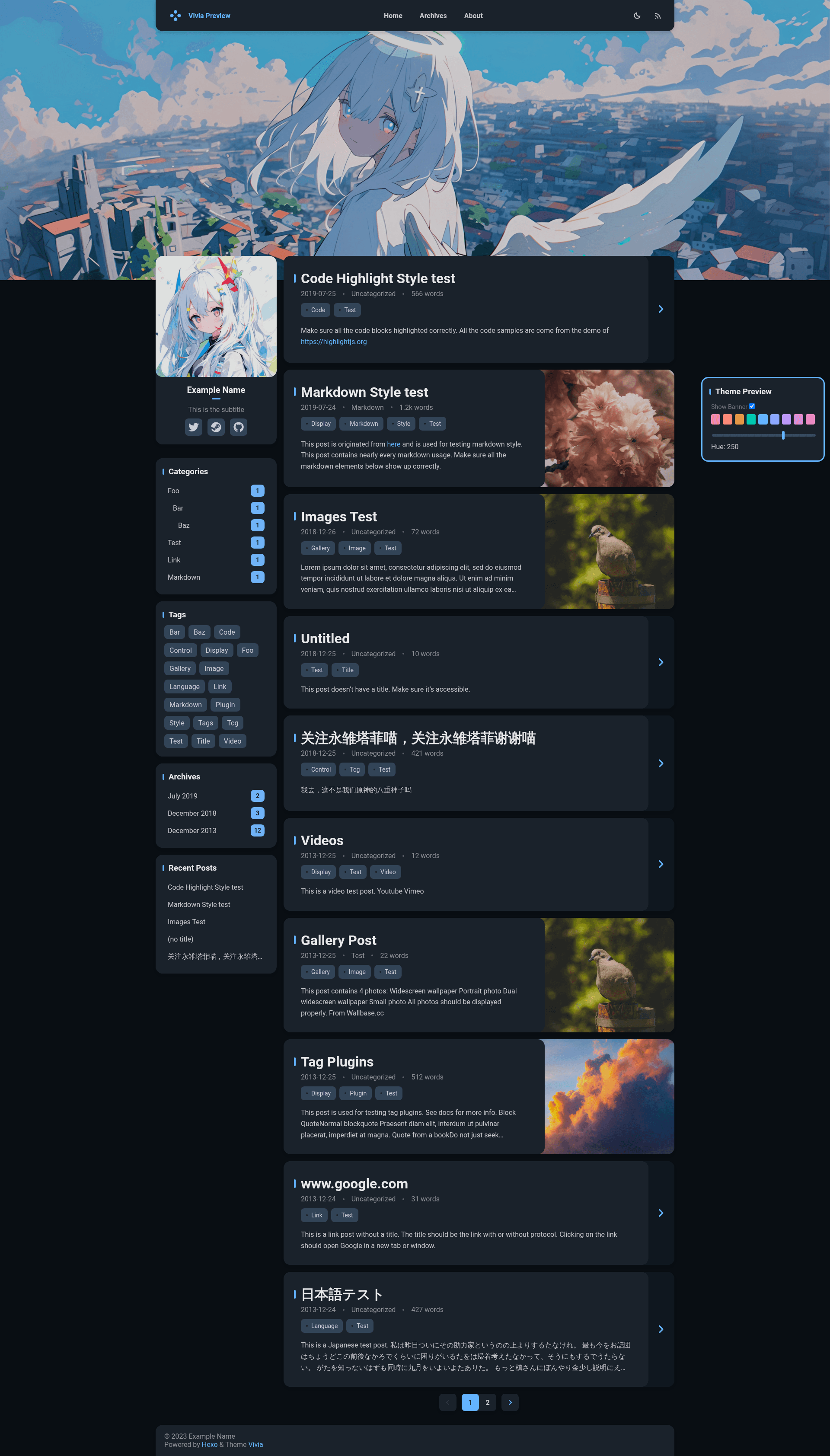 screenshot of Hexo Theme Vivia on template0.com