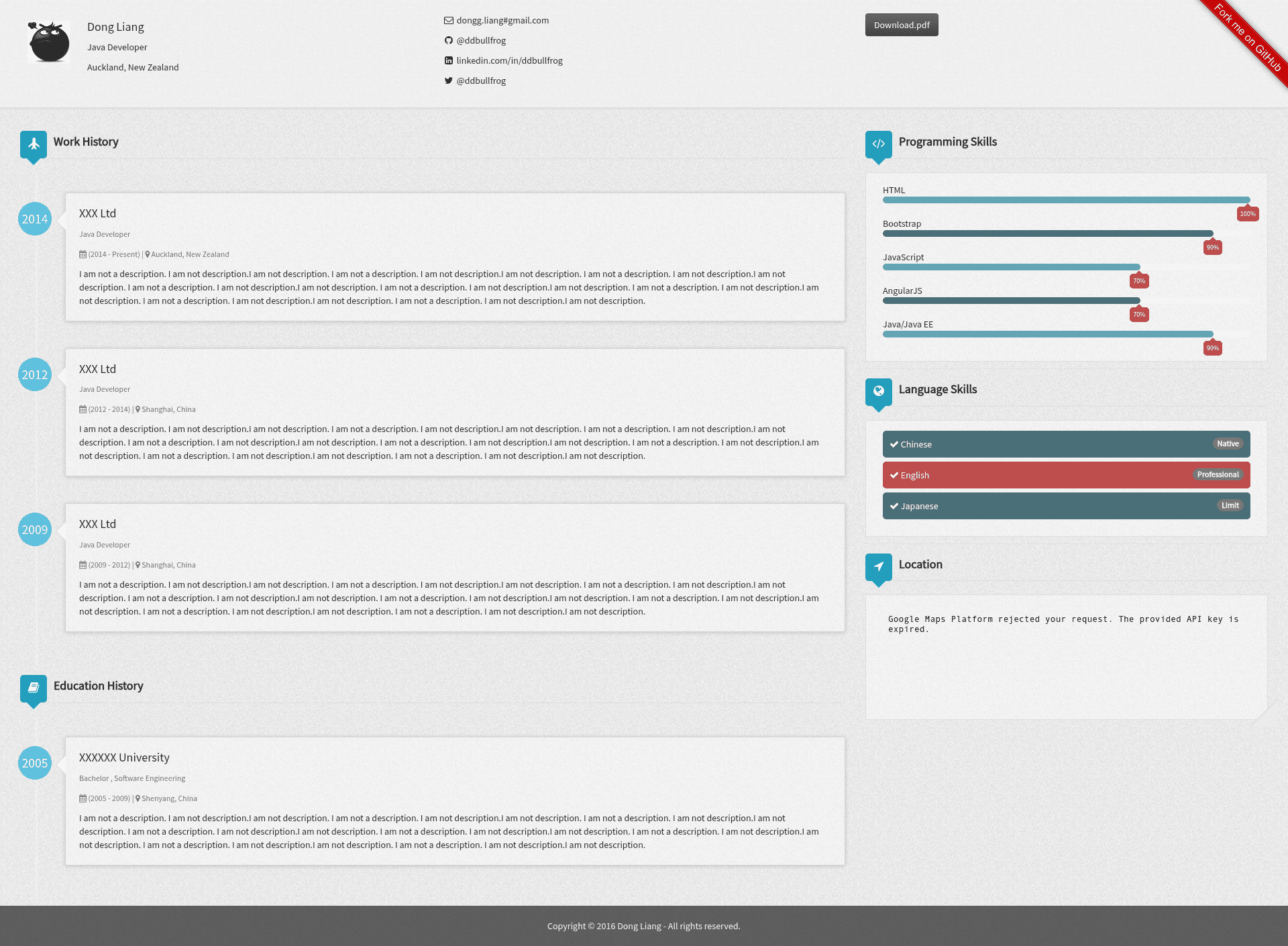 screenshot of resumecard on template0.com