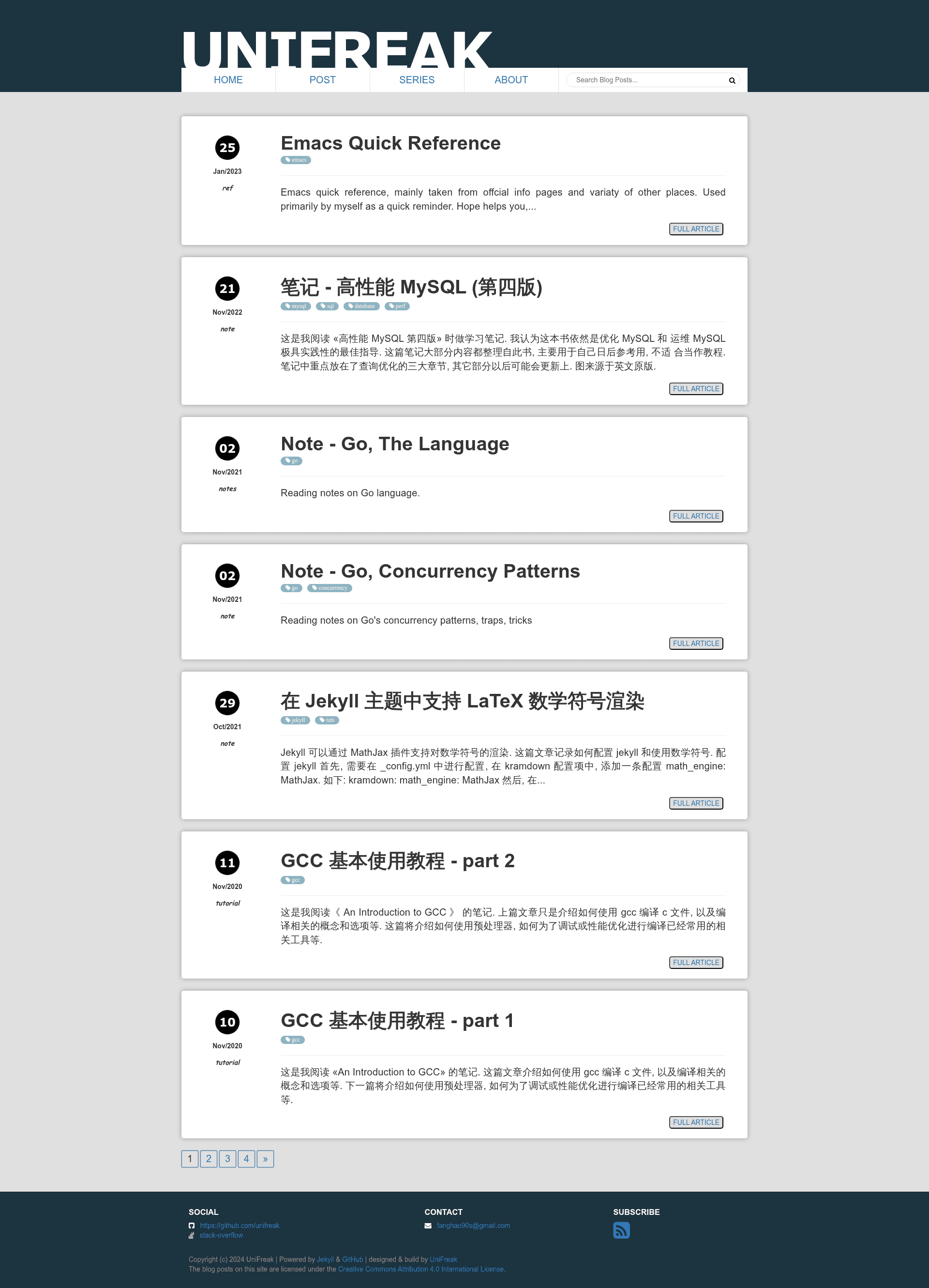 screenshot of unifreak's Blog on template0.com