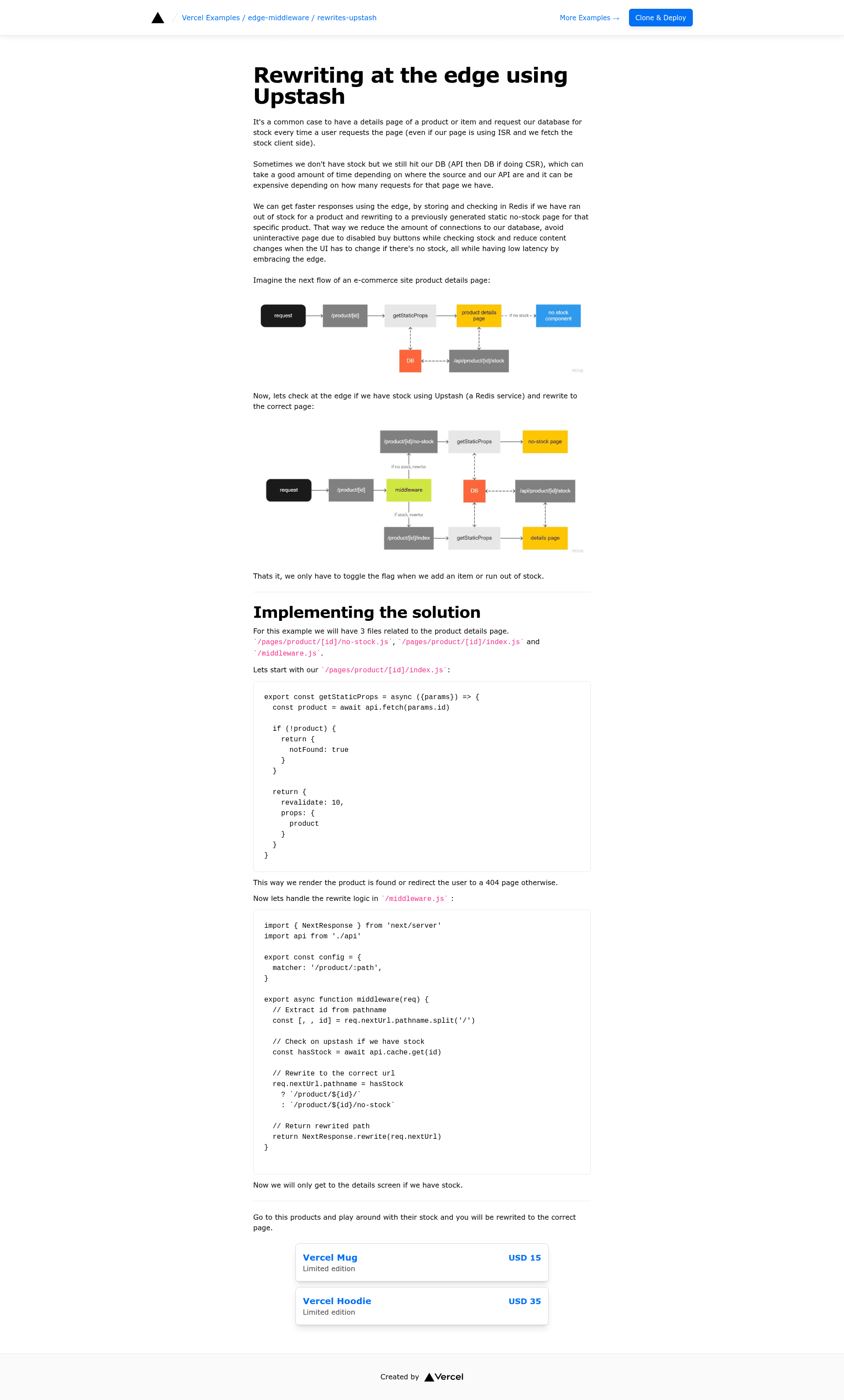 screenshot of Rewriting at the Edge using Upstash on template0.com