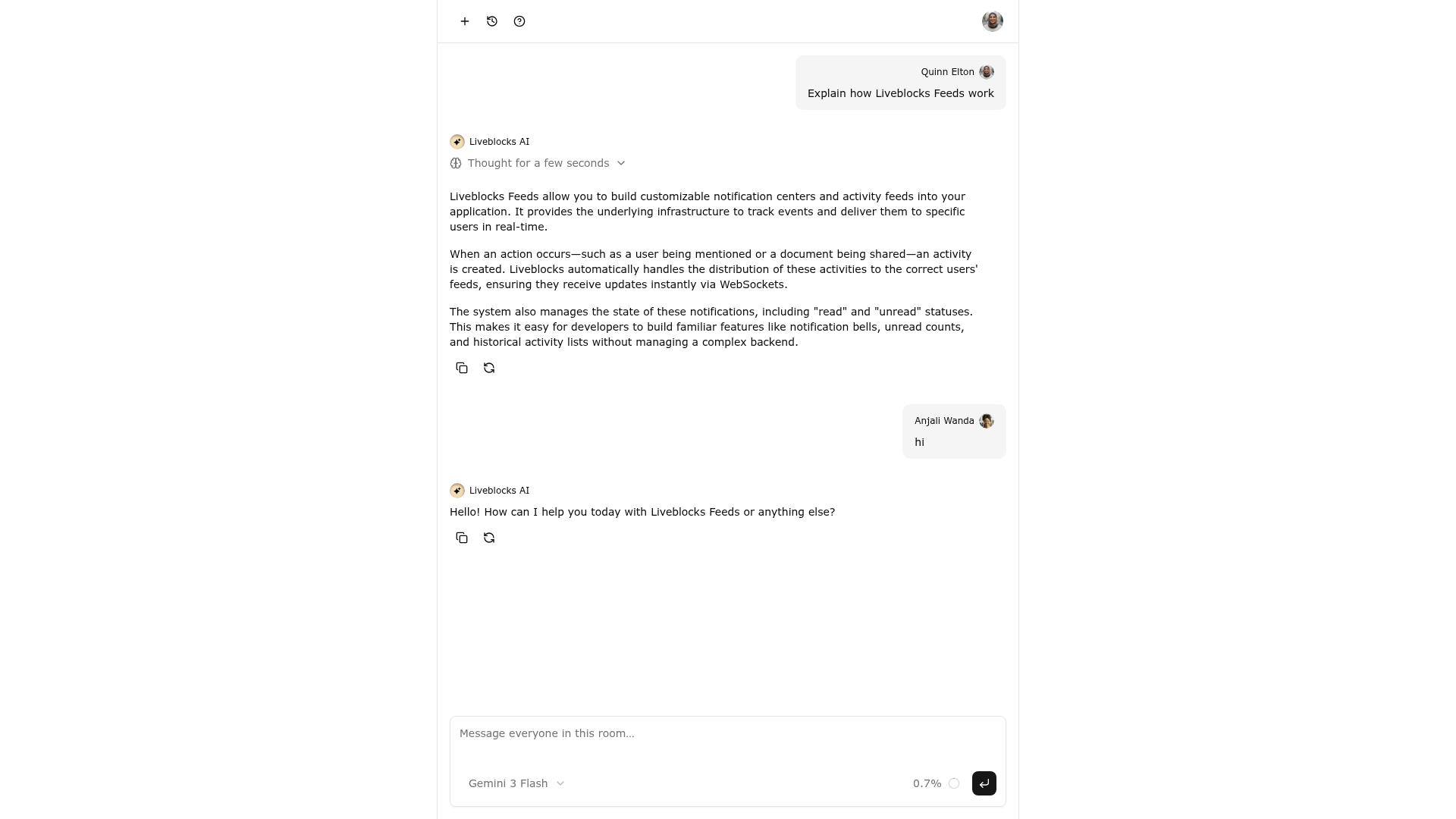 screenshot of Realtime AI Chat with AI Elements on template0.com