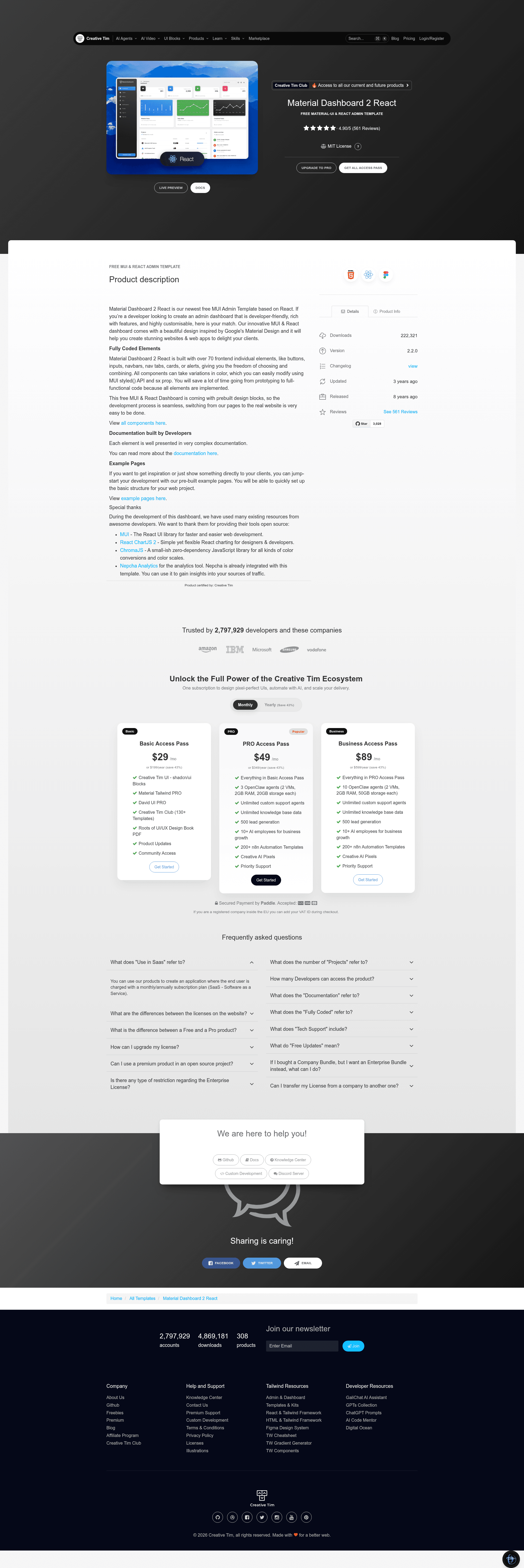 screenshot of Material Dashboard 2 React on template0.com