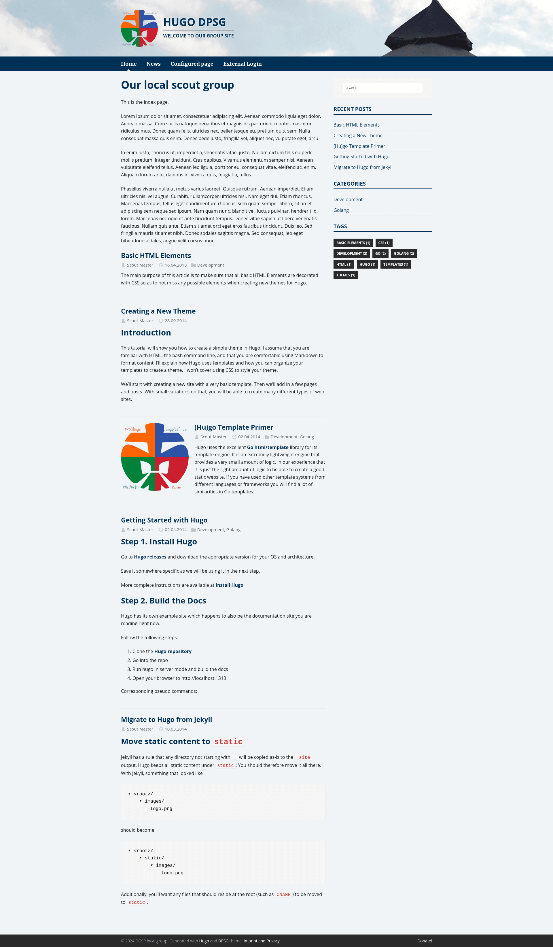 screenshot of DPSG Hugo Theme on template0.com