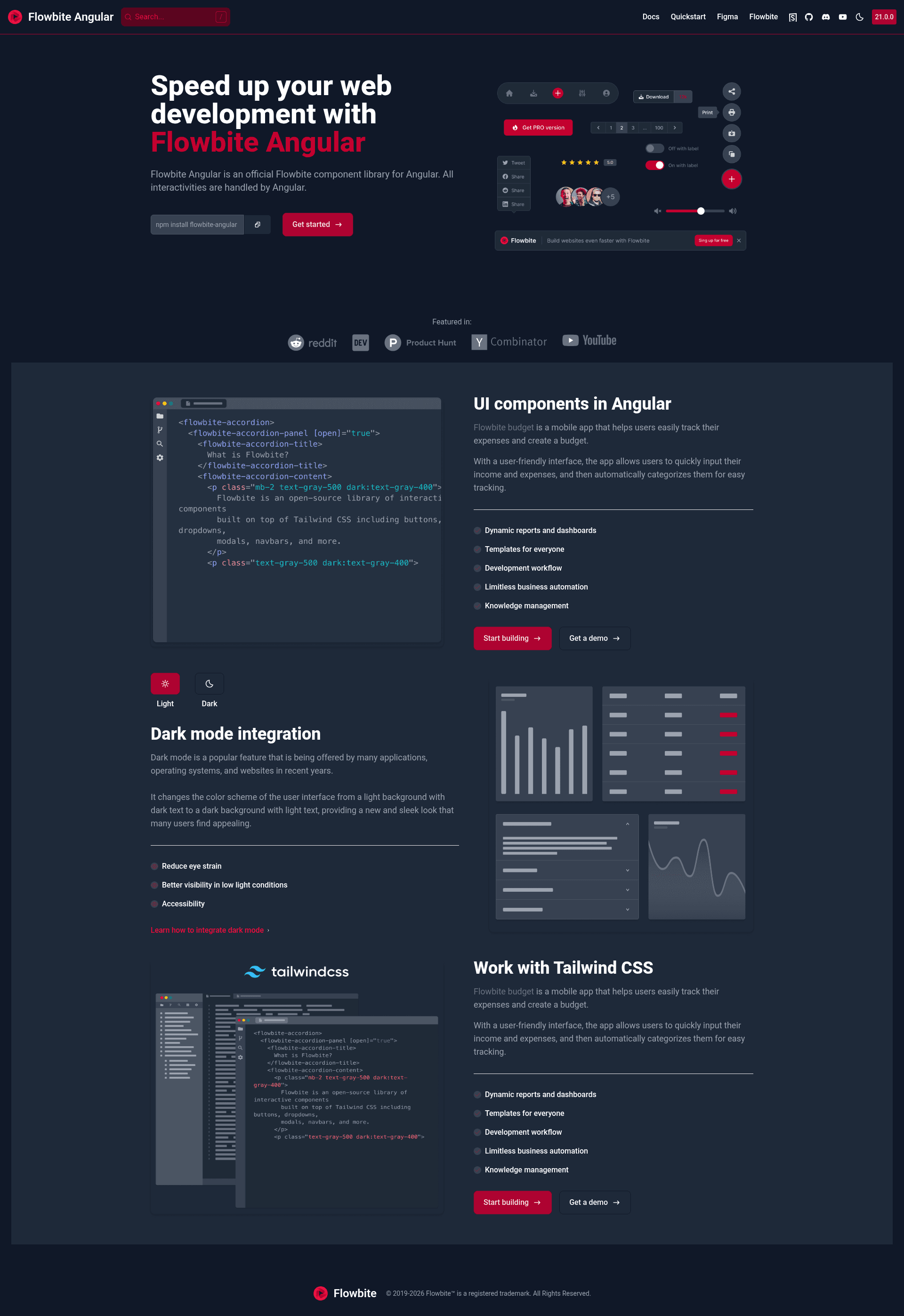screenshot of Flowbite Angular on template0.com
