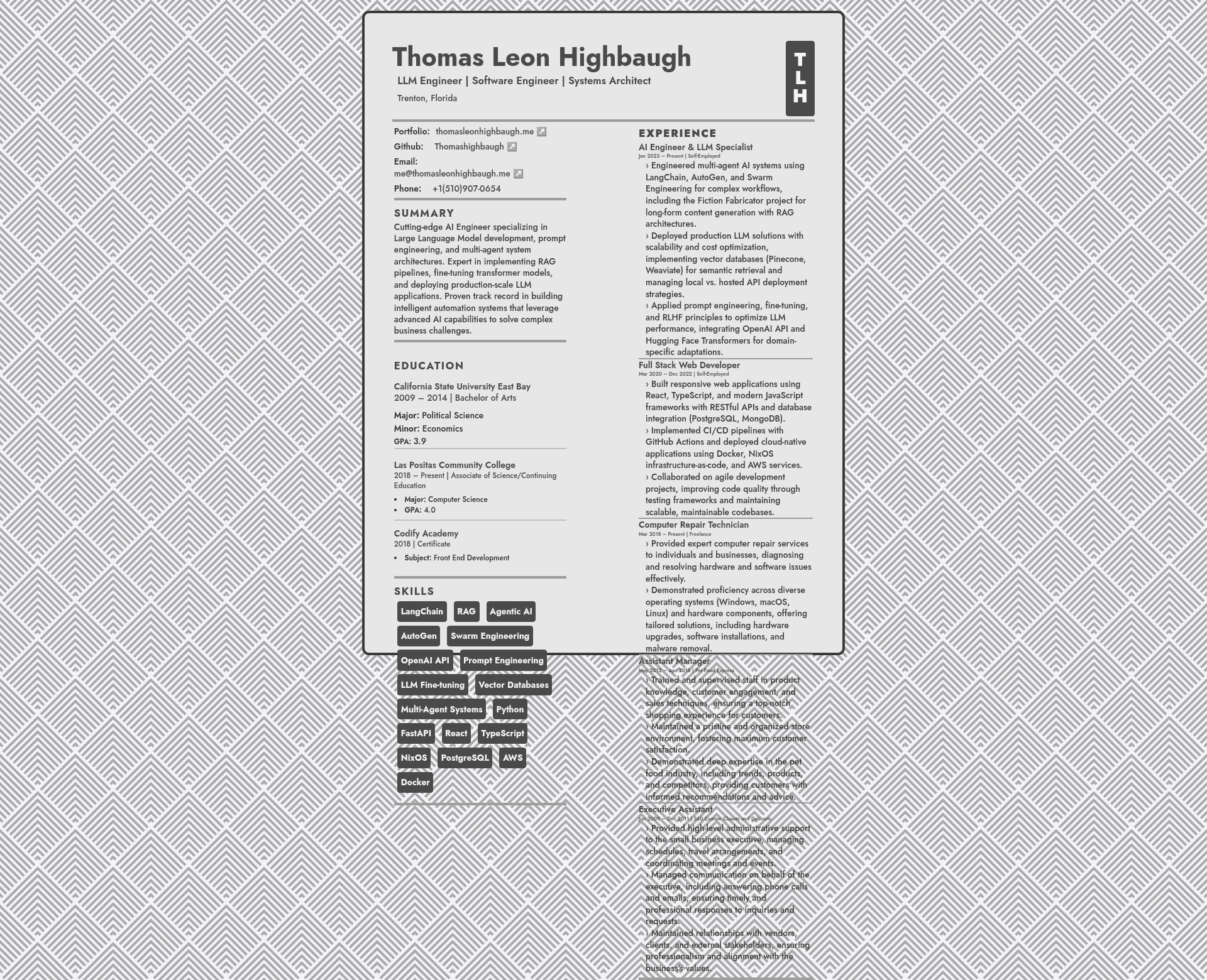 screenshot of Universal Résumé Template on template0.com