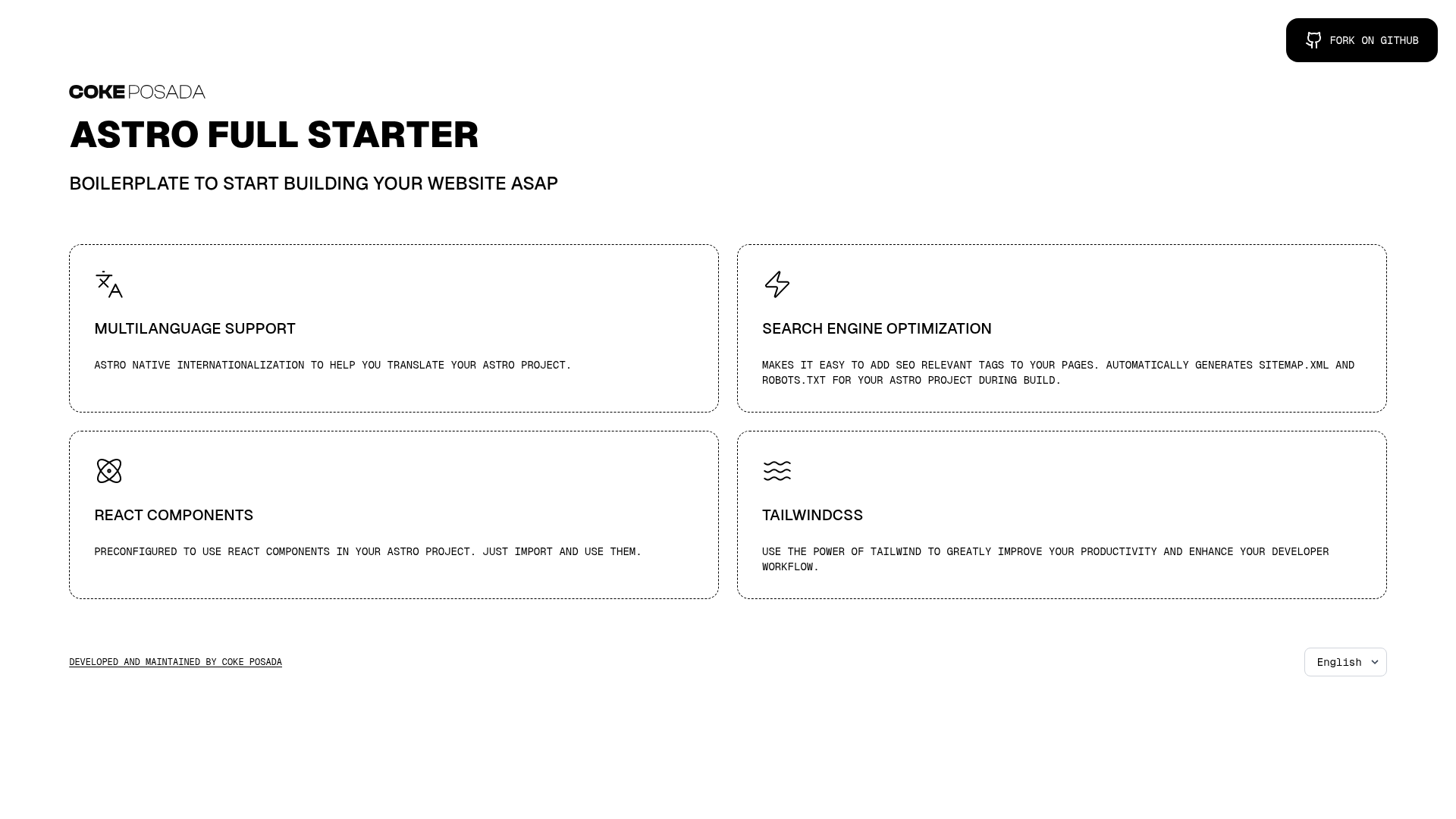 screenshot of Astro Full Starter on template0.com