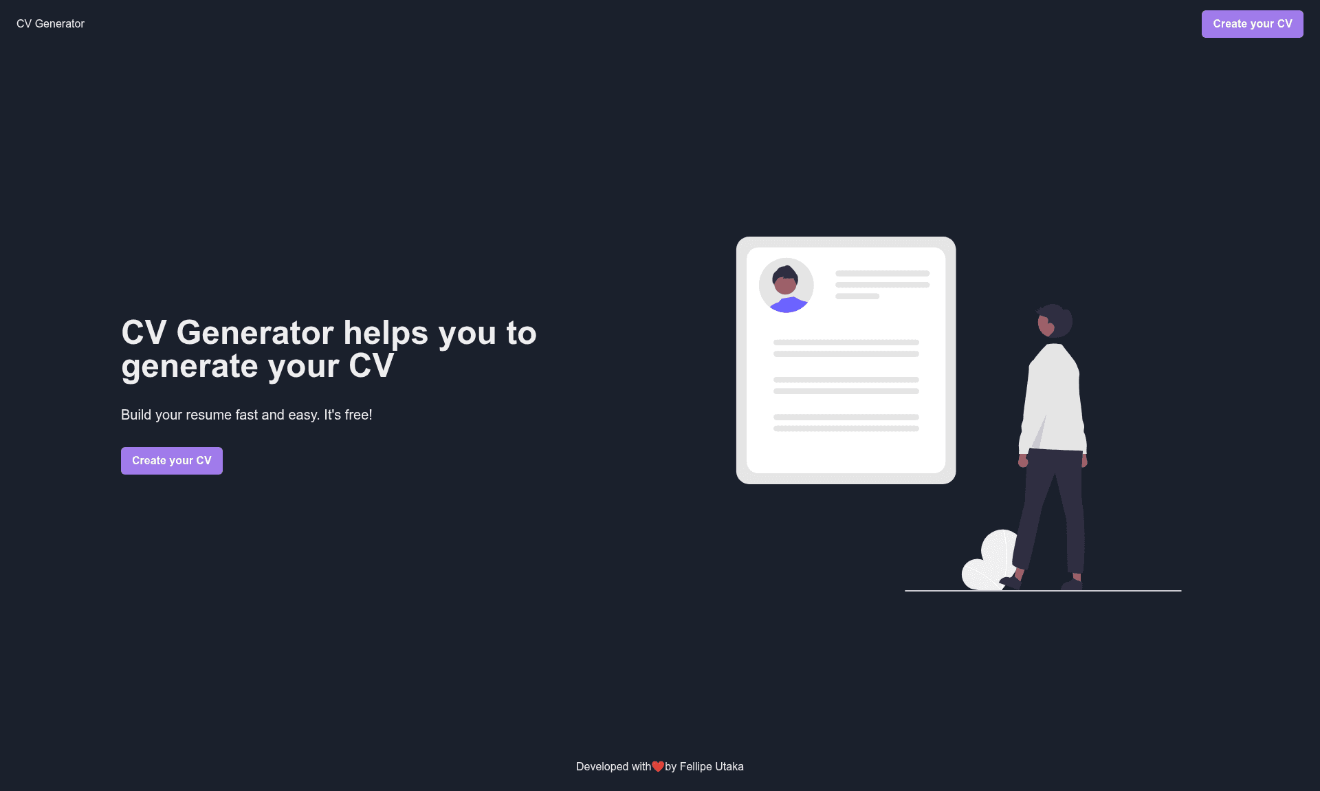 screenshot of CV Generator on template0.com