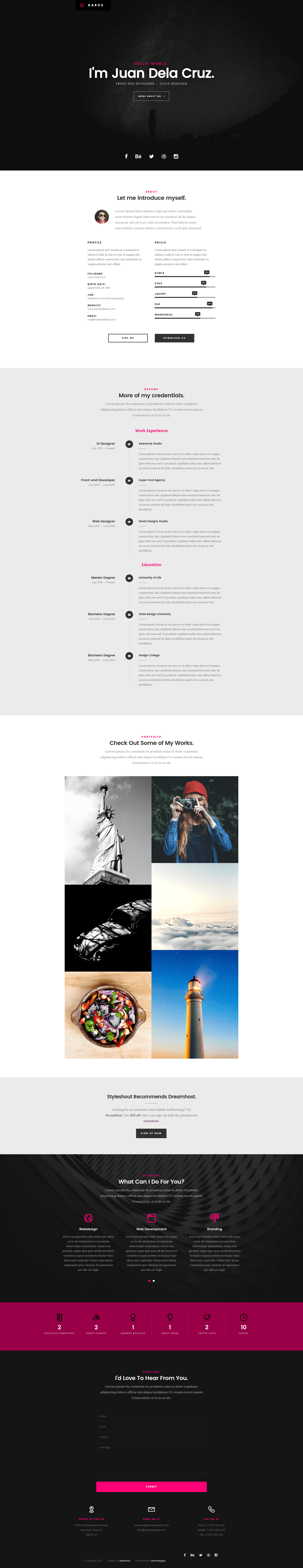screenshot of Kards – Free HTML Personal Responsive vCard Template on template0.com