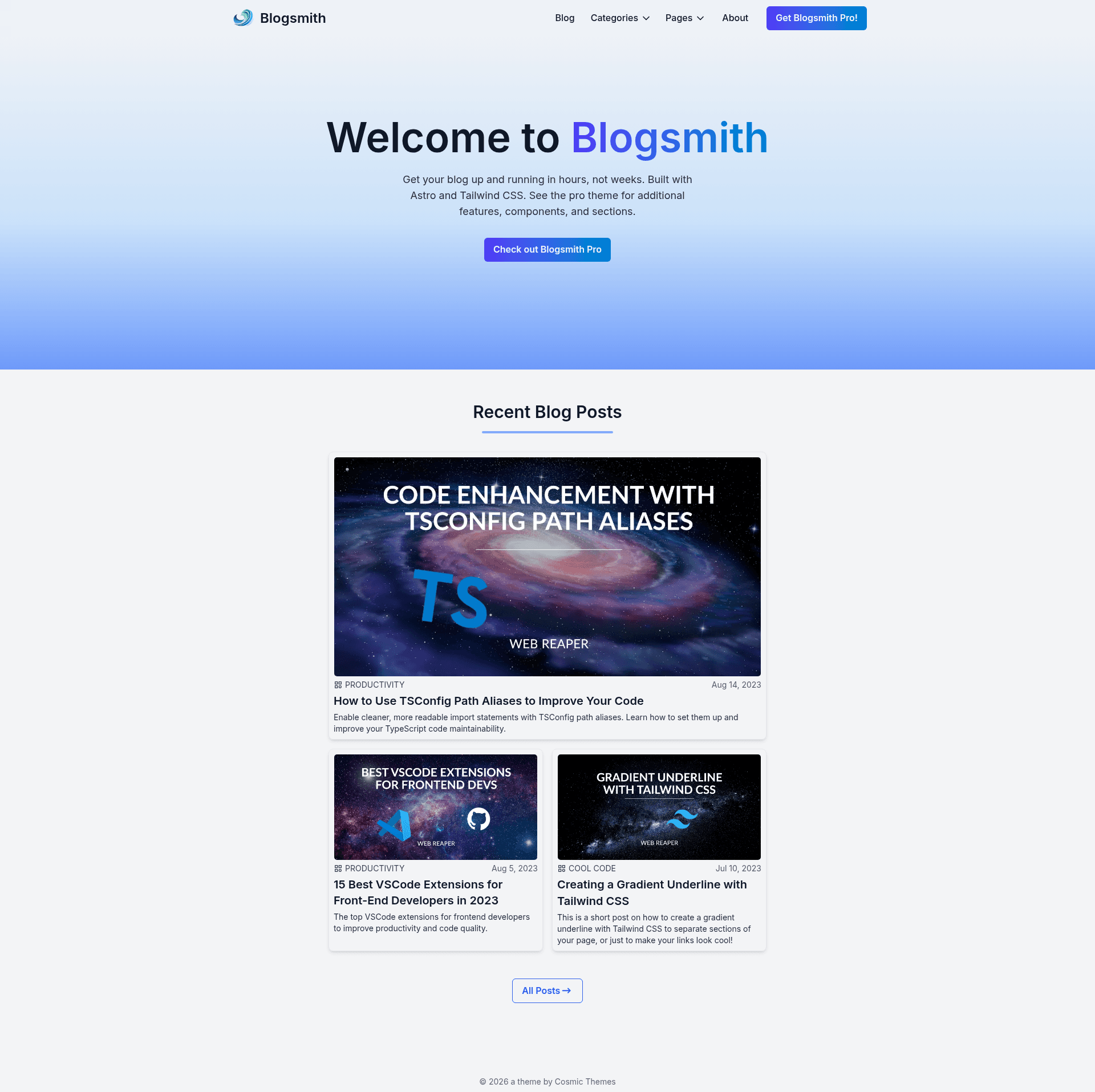 screenshot of Blogsmith Free on template0.com