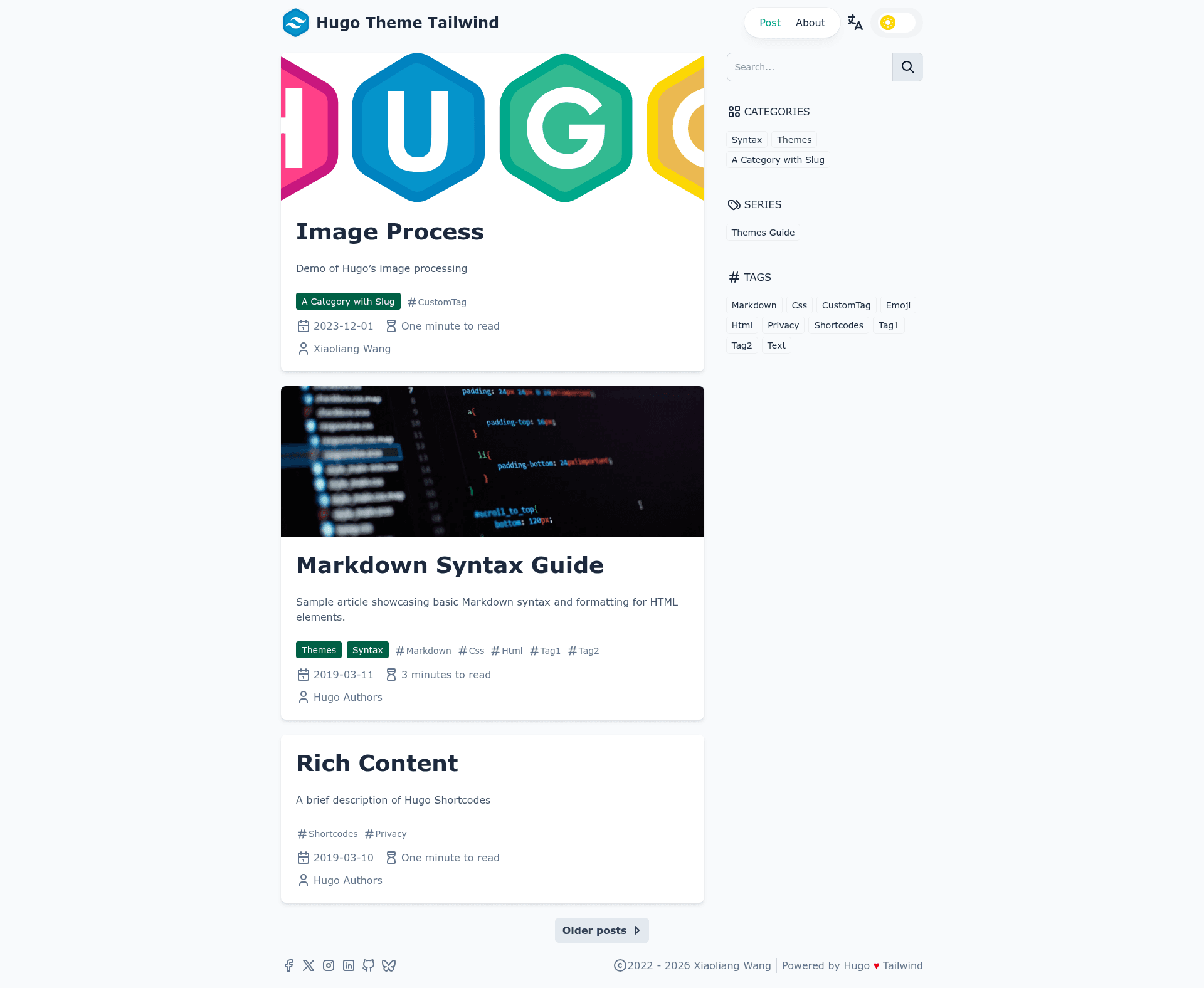 screenshot of Hugo Theme Tailwind on template0.com