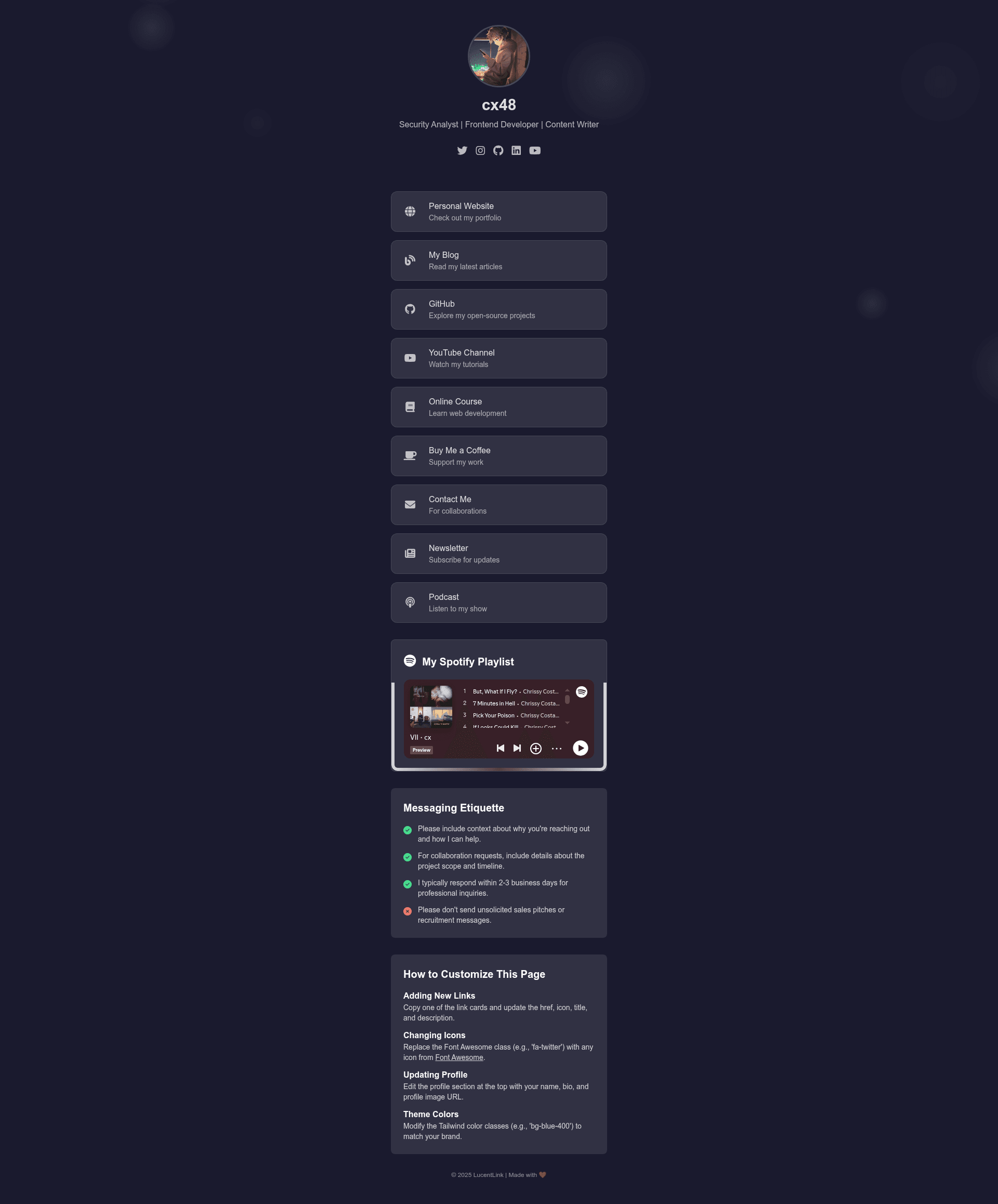 screenshot of LucentLink on template0.com