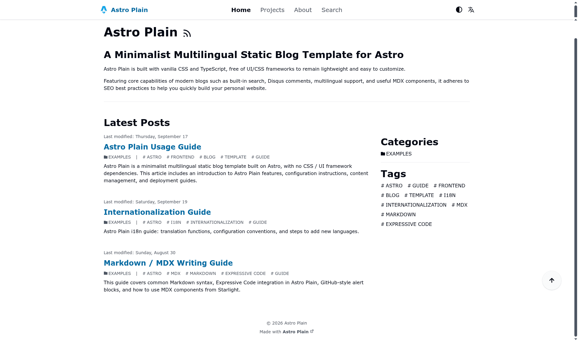 screenshot of Astro Plain on template0.com