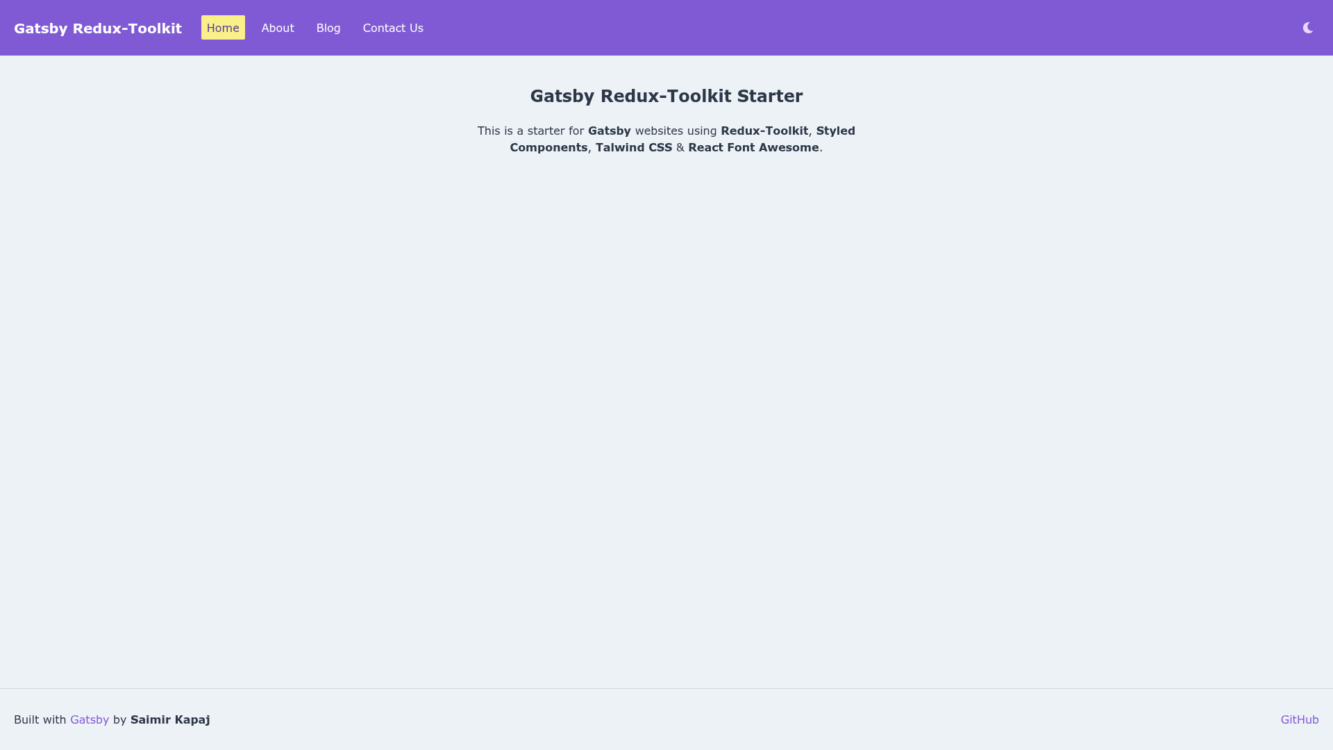 screenshot of Gatsby Redux-Toolkit Typescript Starter on template0.com