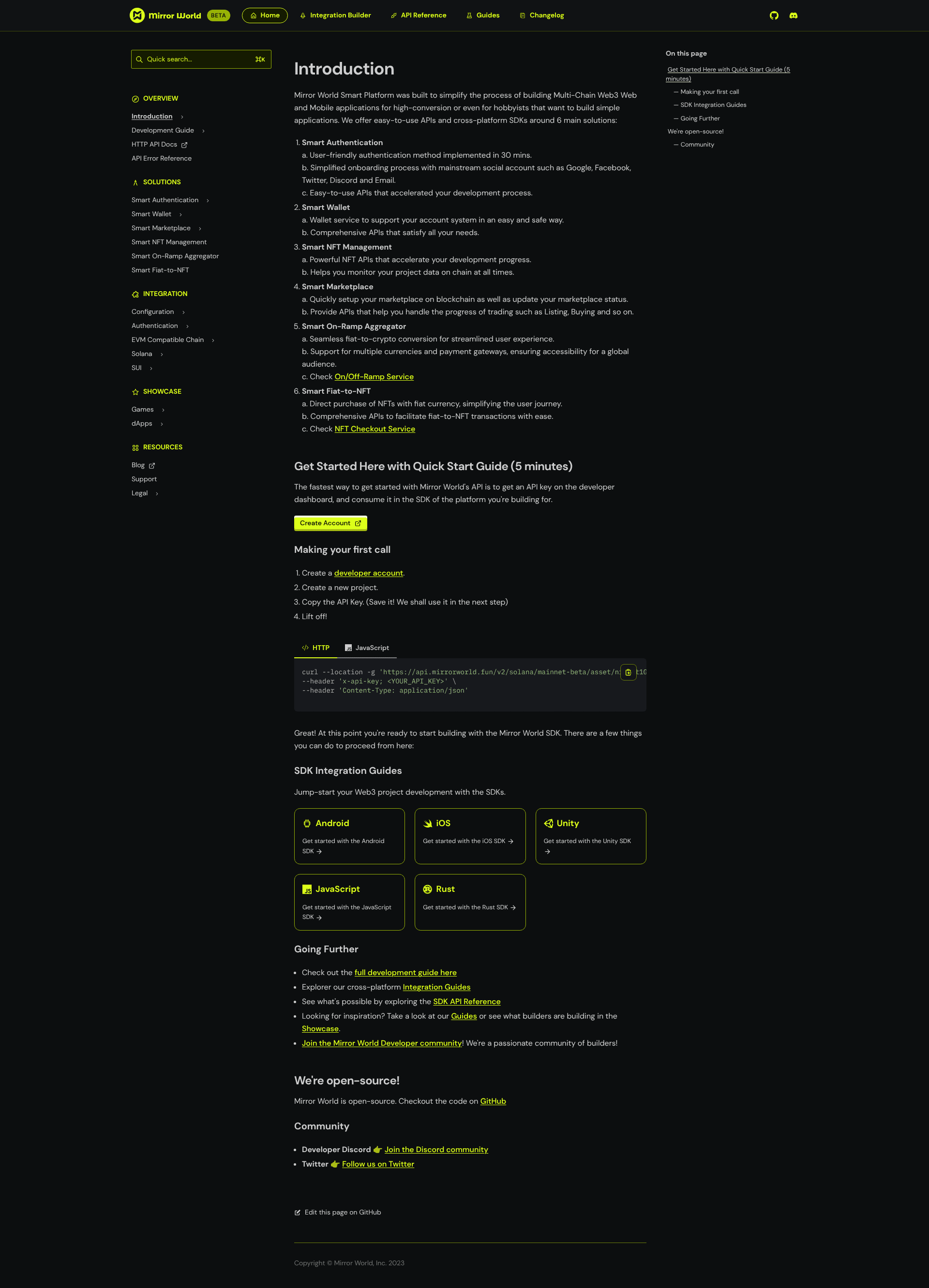 screenshot of Mirror World SDK Docs on template0.com