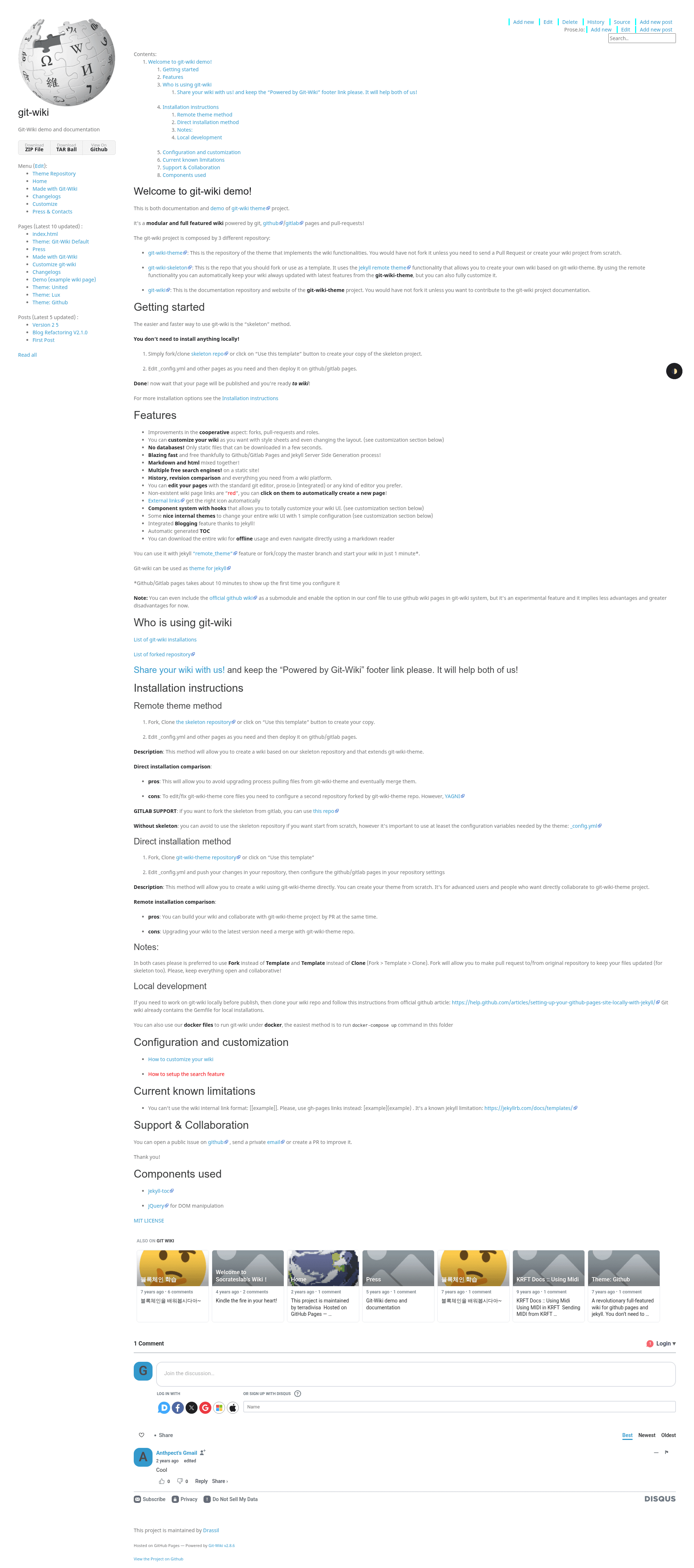 screenshot of git-wiki on template0.com