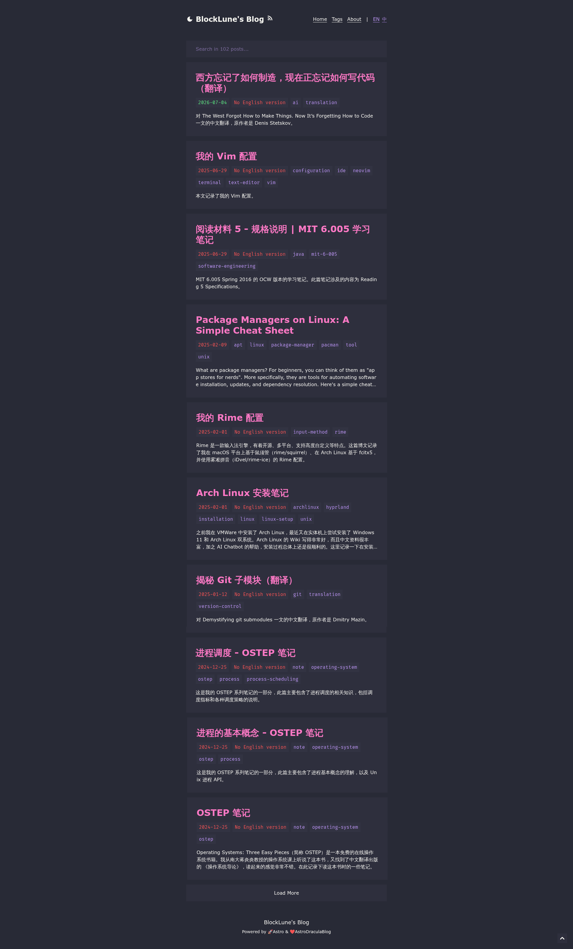 screenshot of Astro Dracula Blog on template0.com