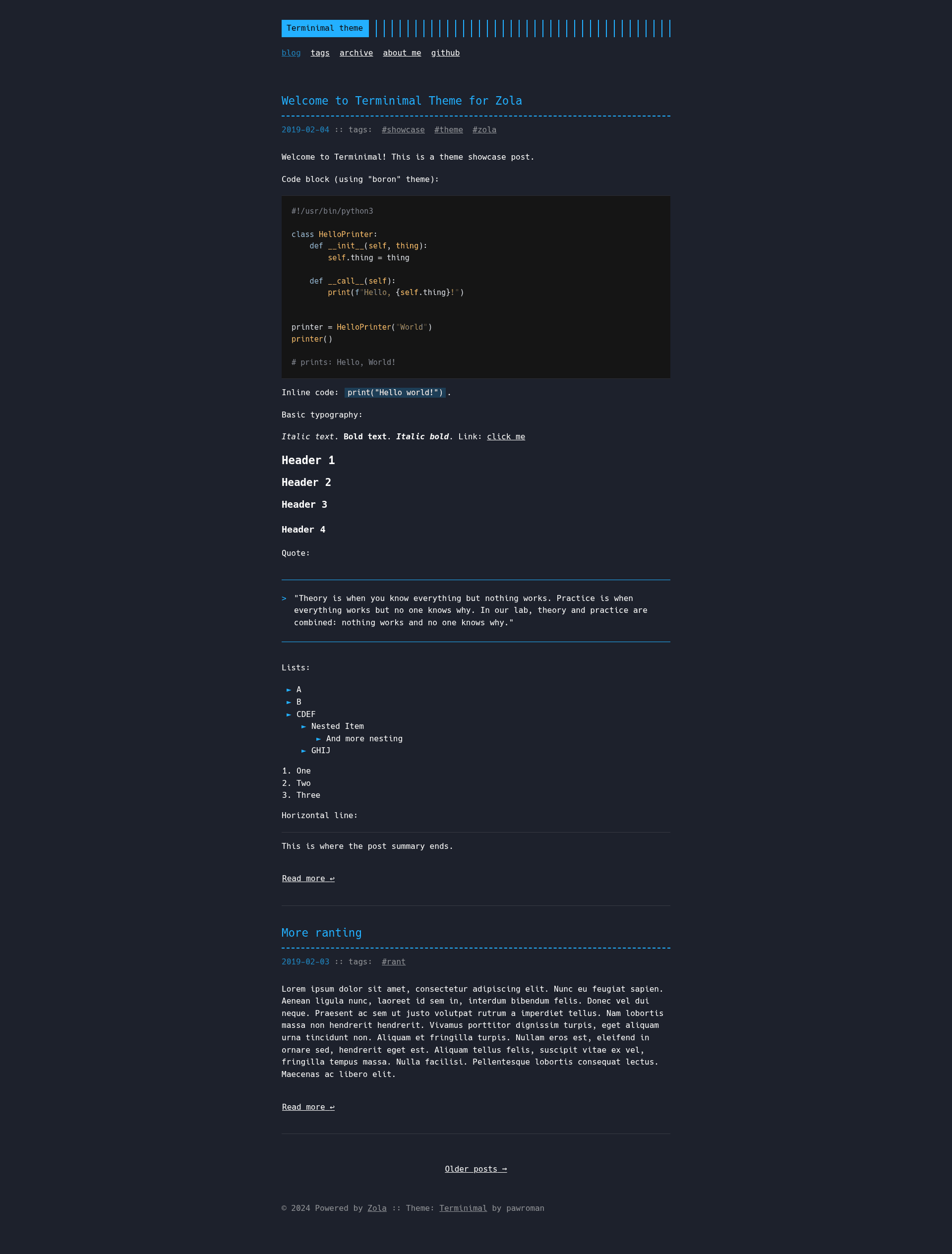 screenshot of Terminimal on template0.com