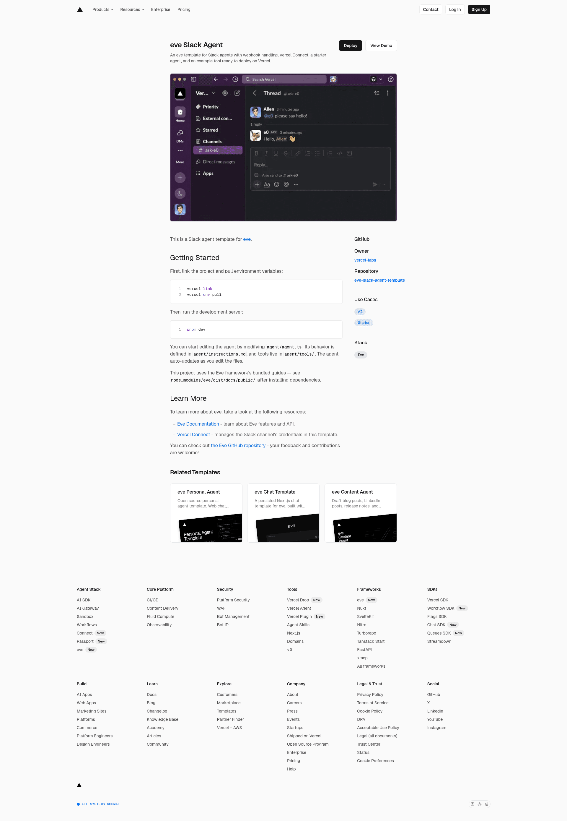 screenshot of Slack Agent Template on template0.com