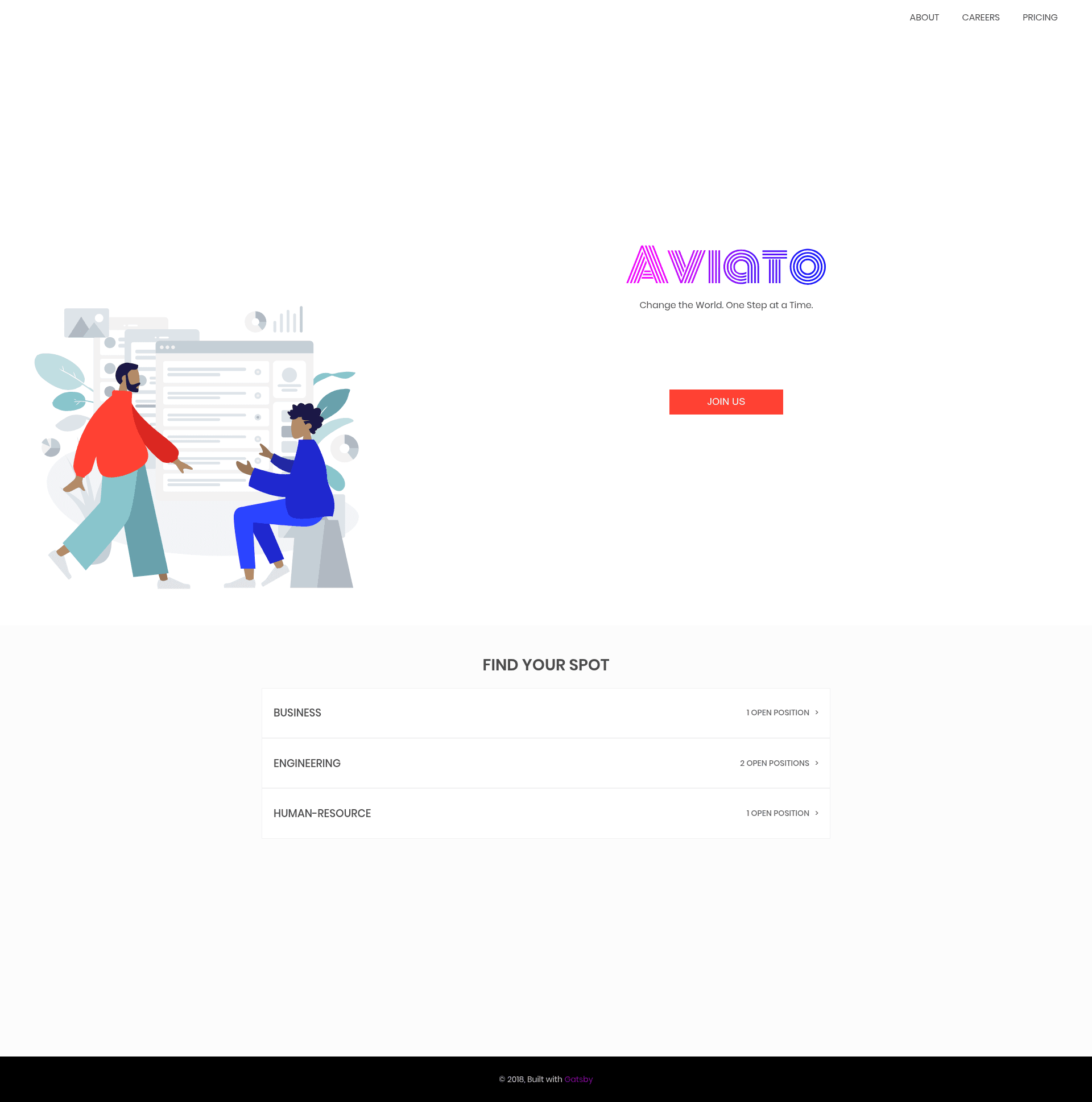 screenshot of Gatsby Careers Page on template0.com