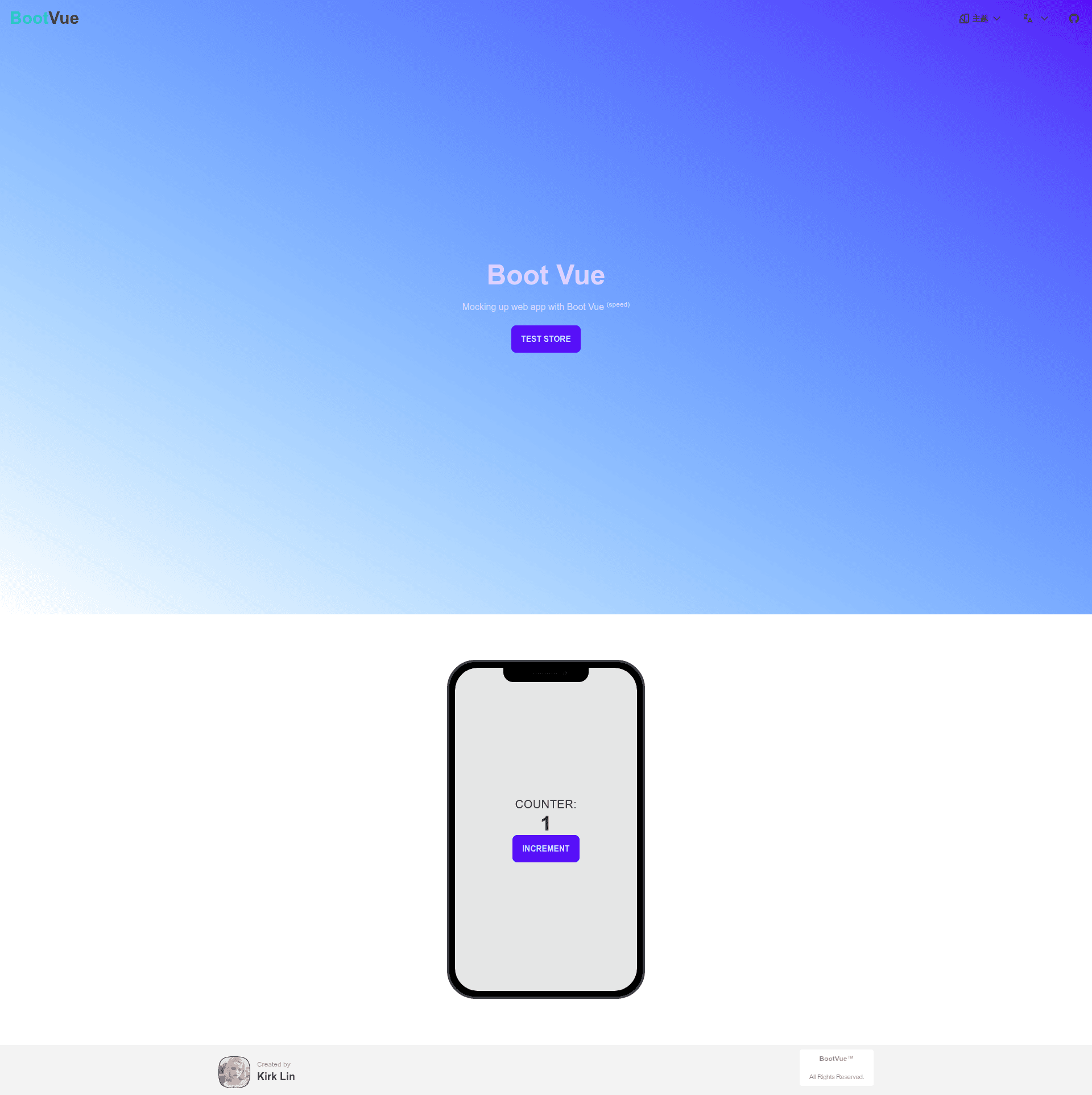 screenshot of Boot-Vue on template0.com