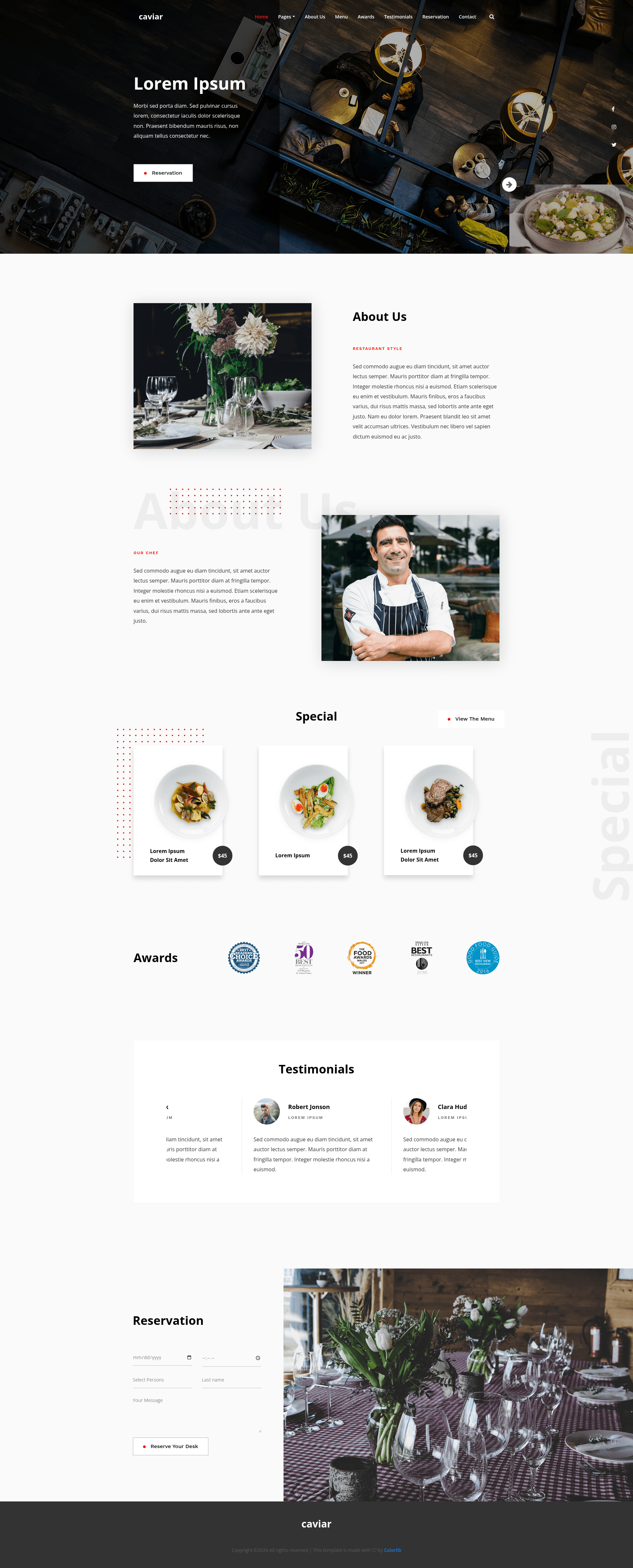 screenshot of Caviar – Free HTML5 Bootstrap 4 Restaurant Website Template on template0.com