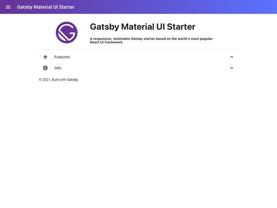 Image for Gatsby Material UI Starter on template0.com Image for Gatsby Material UI Starter on template0.com