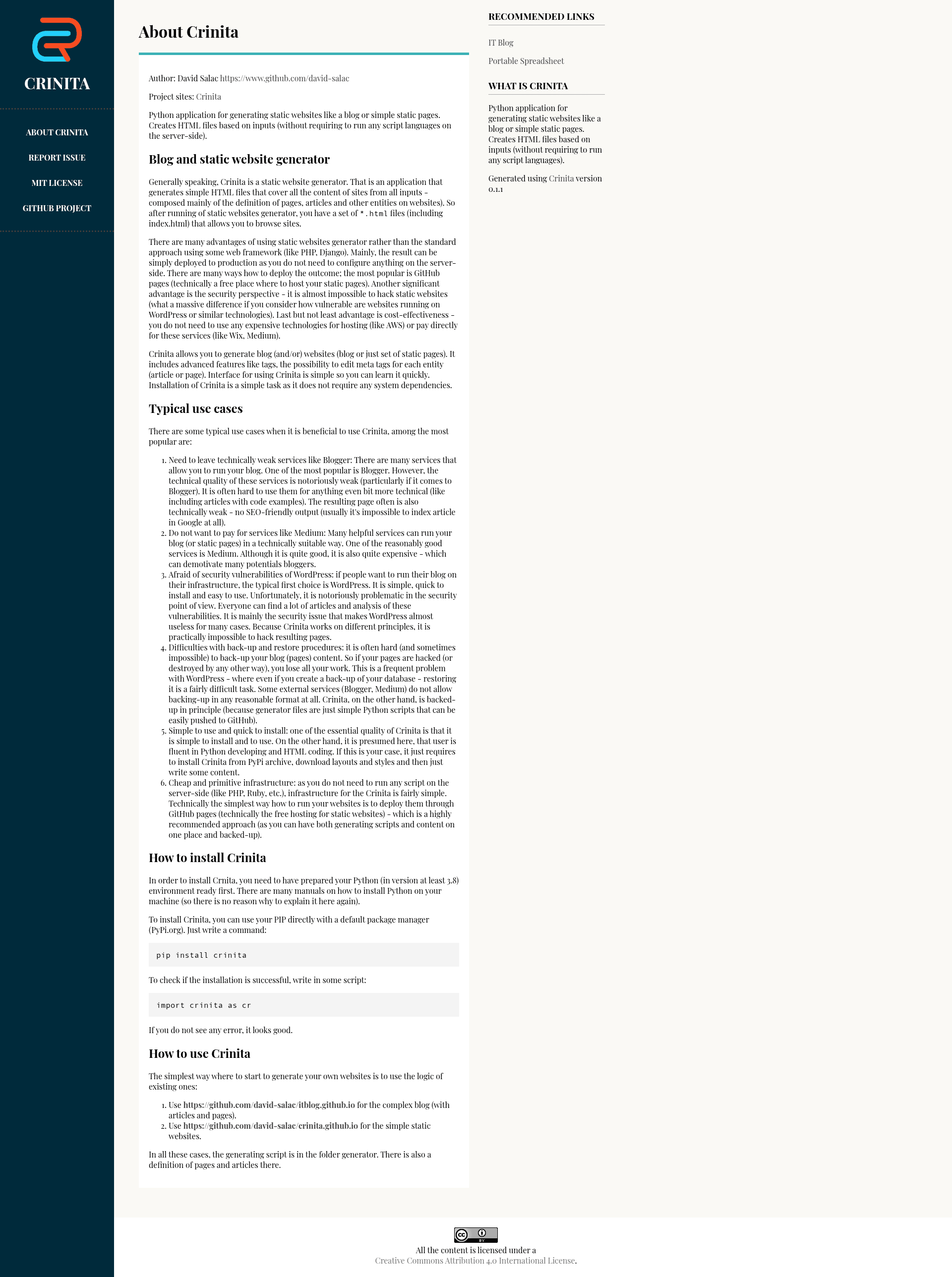 screenshot of Crinita on template0.com