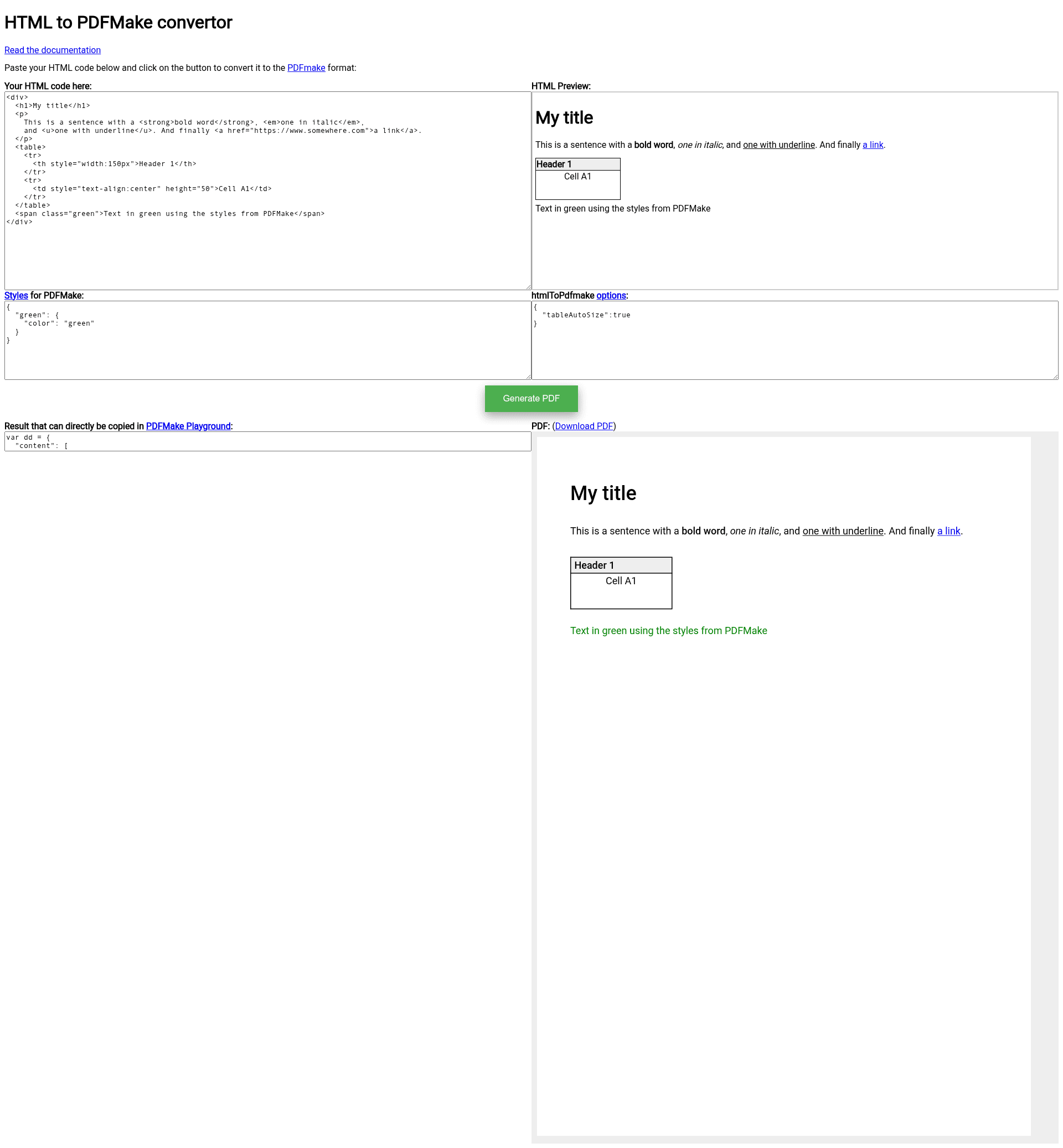 screenshot of html-to-pdfmake on template0.com