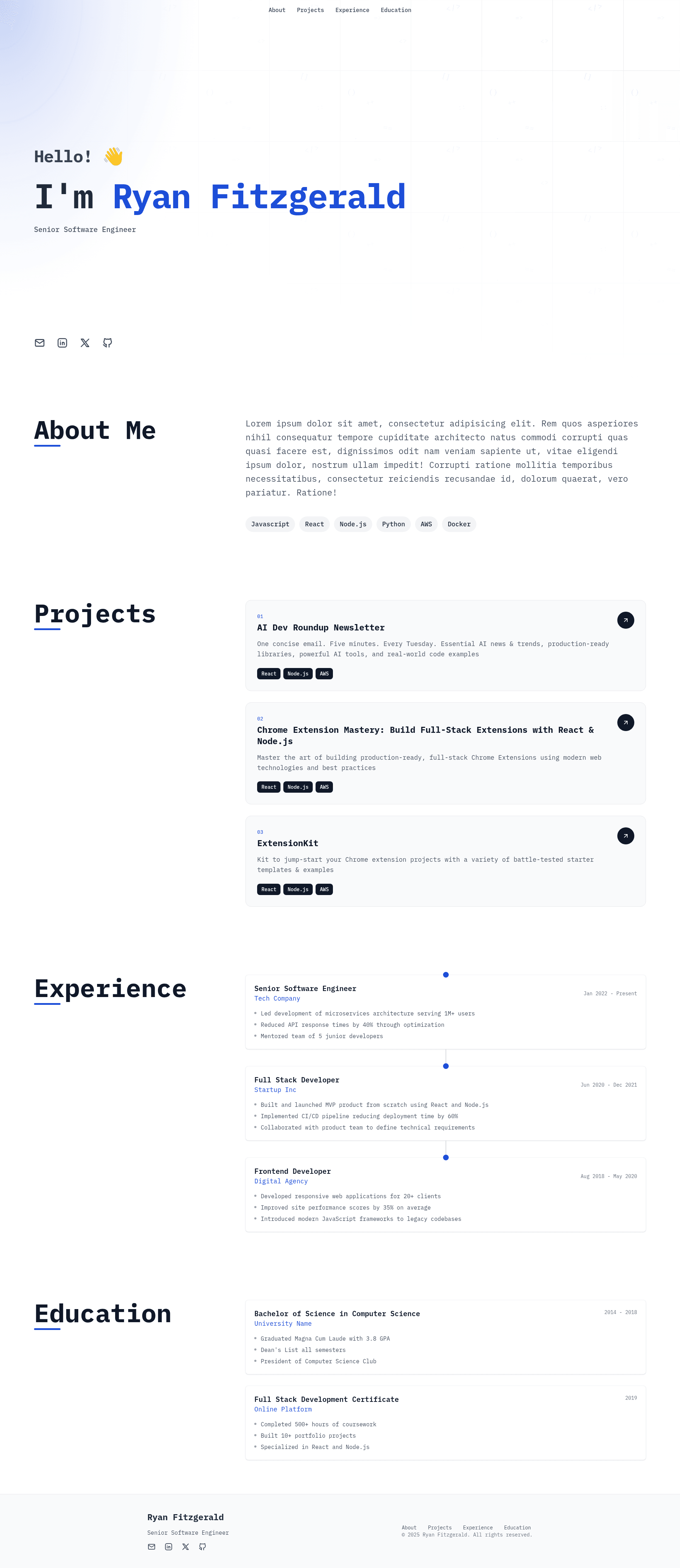 screenshot of DevPortfolio Template on template0.com