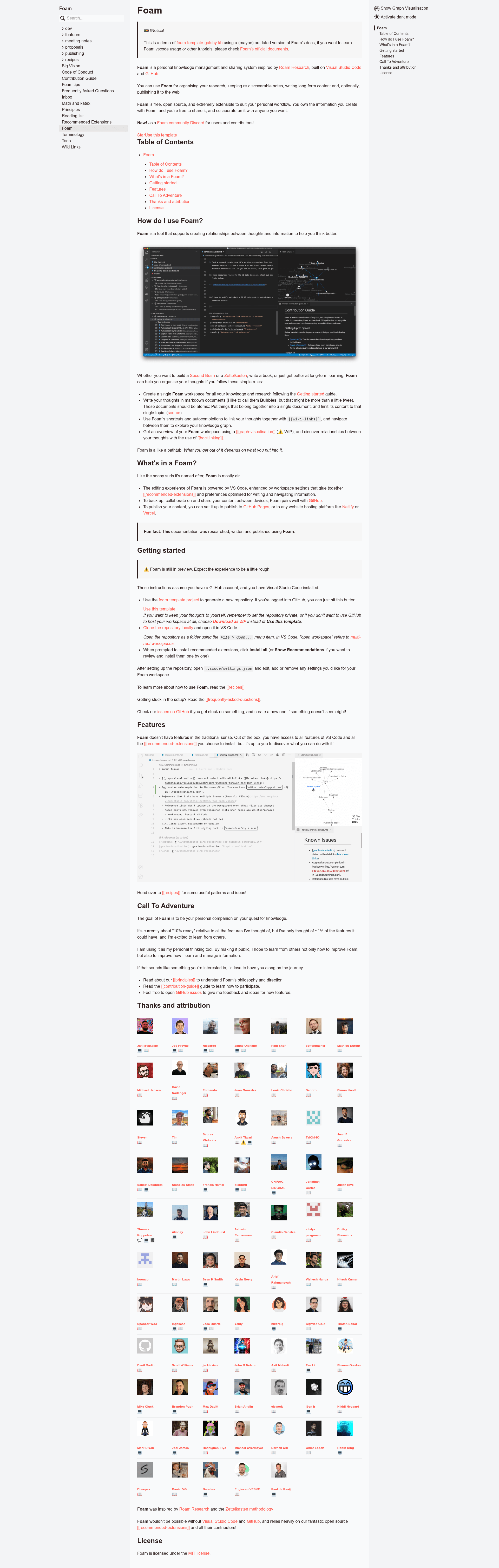 screenshot of Foam Template Gatsby Kb on template0.com