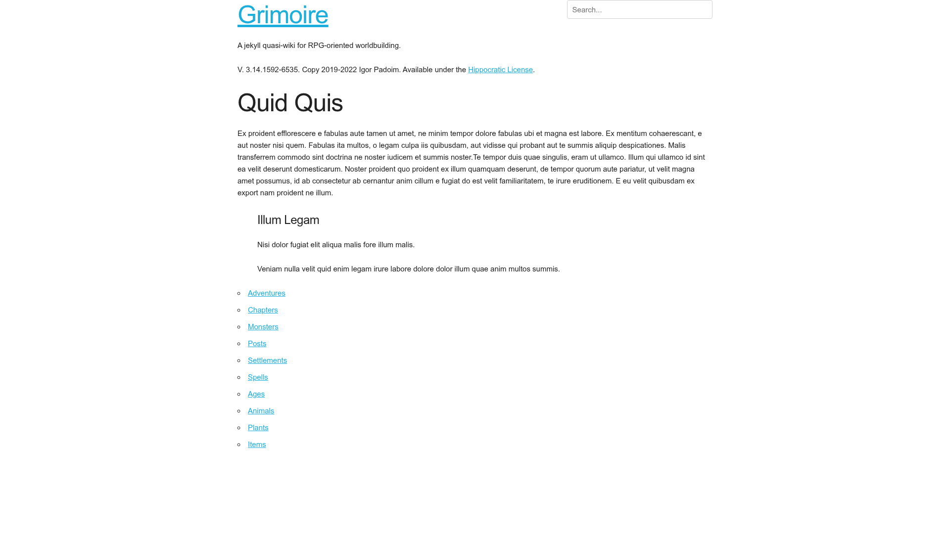 screenshot of Grimoire on template0.com