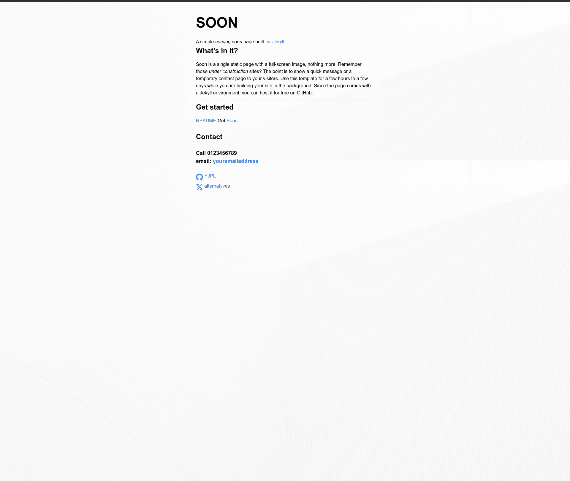 screenshot of Soon on template0.com