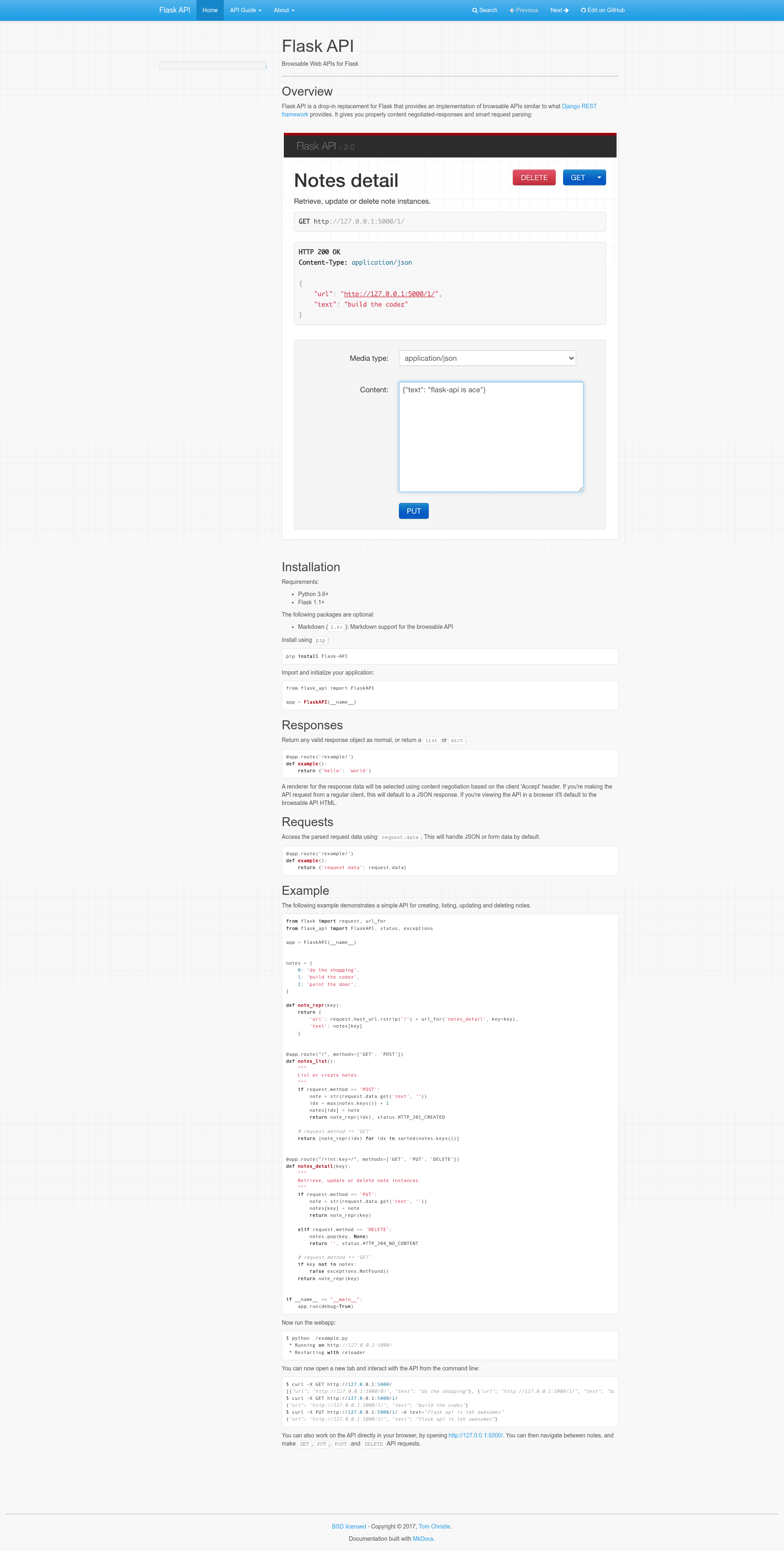 screenshot of Flask API on template0.com