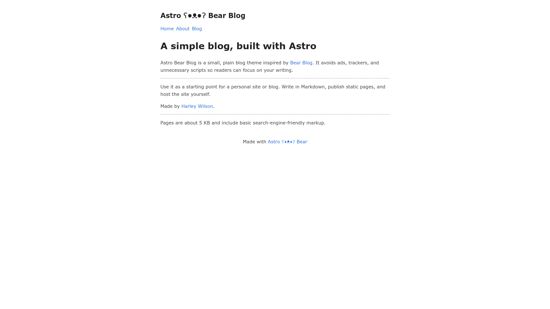 screenshot of Astro Bear Blog on template0.com
