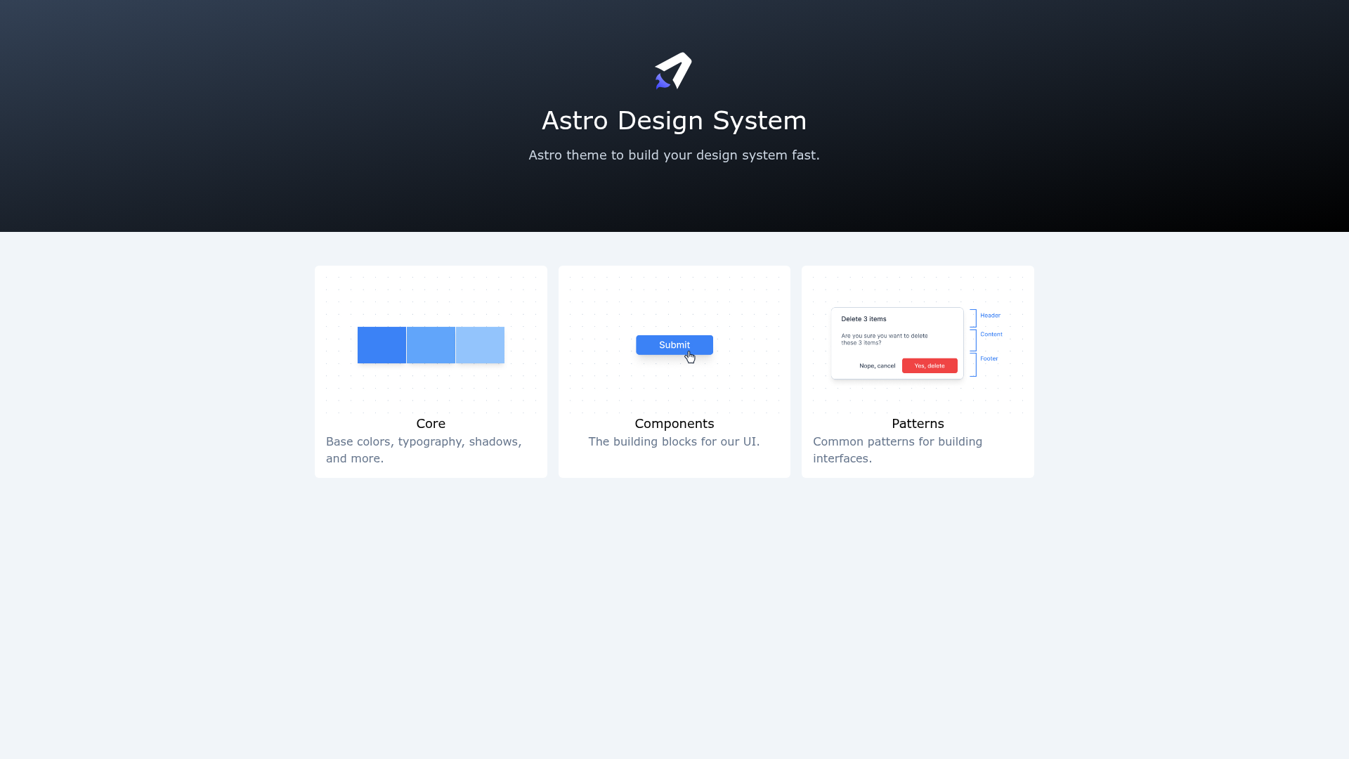 screenshot of Astro Design System Theme on template0.com