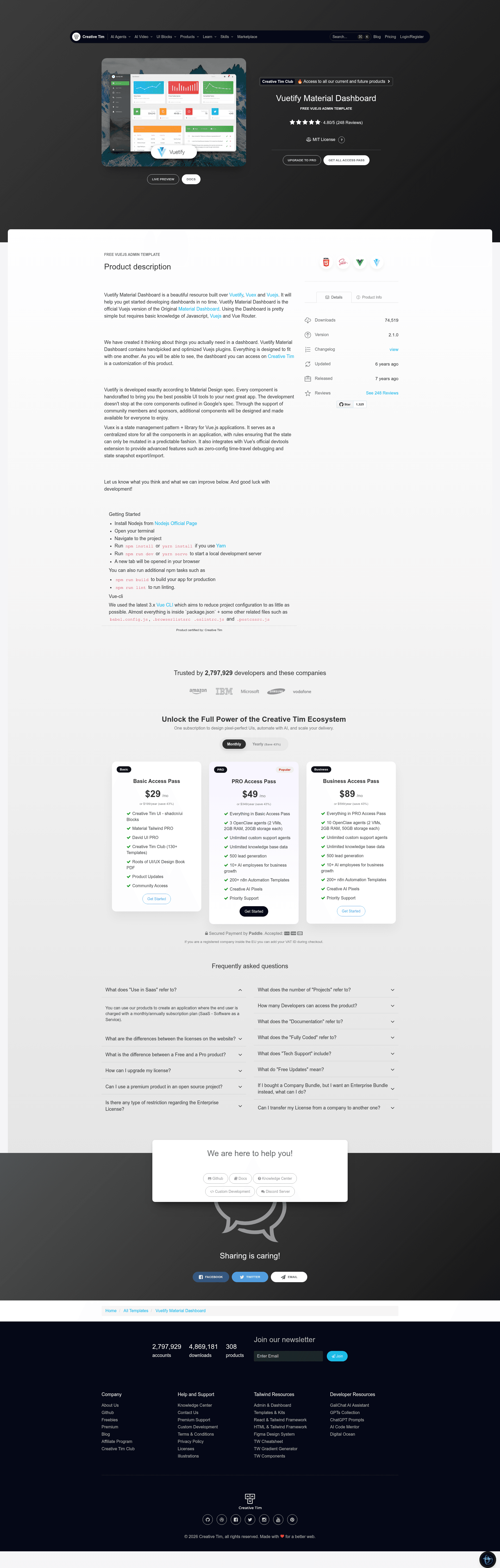 screenshot of Vuetify Material Dashboard on template0.com