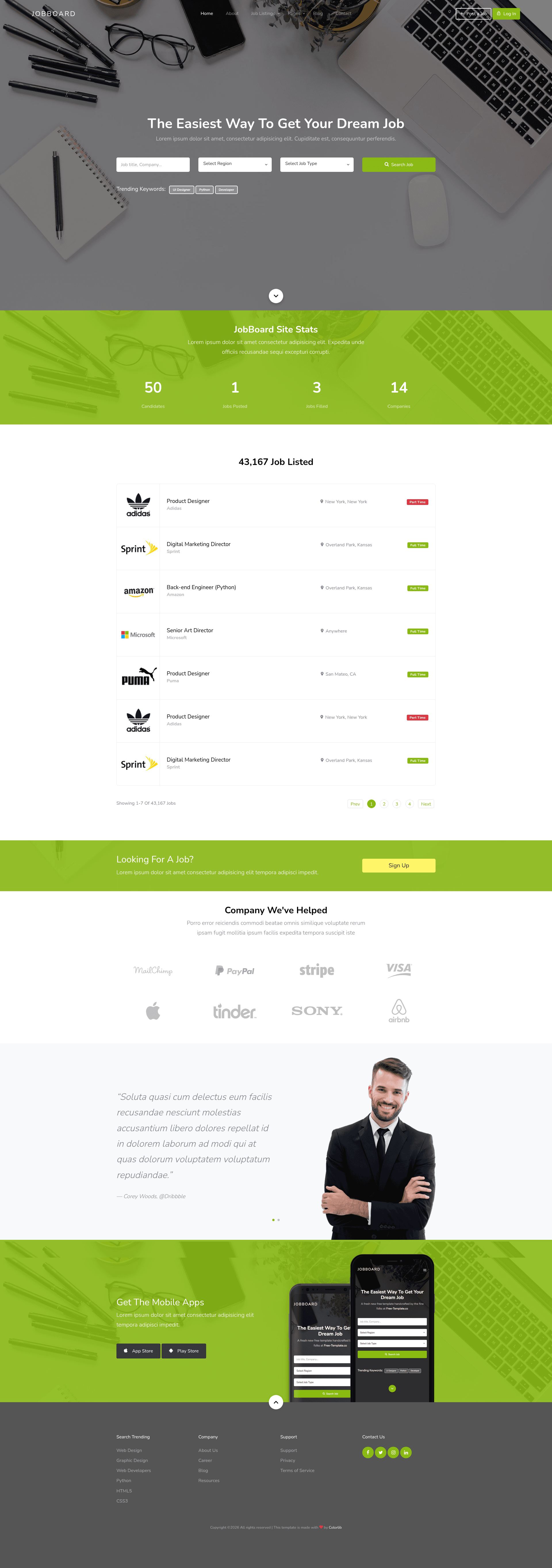 screenshot of Jobboard on template0.com