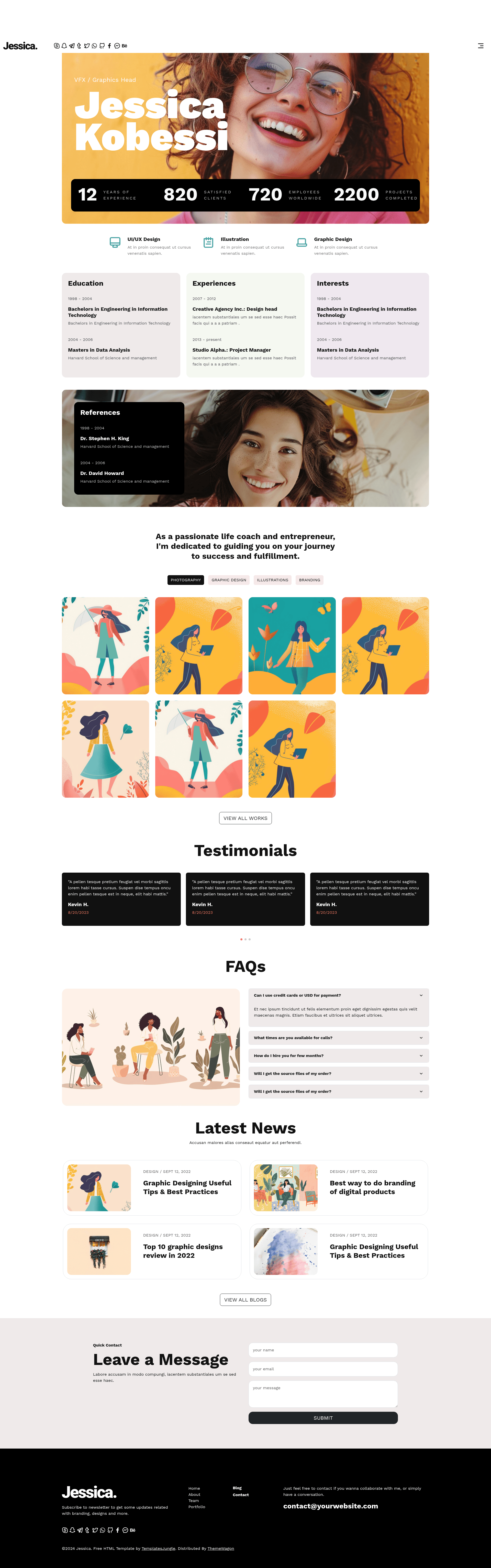 screenshot of Jessica – Free Bootstrap 5 Portfolio Website Theme on template0.com