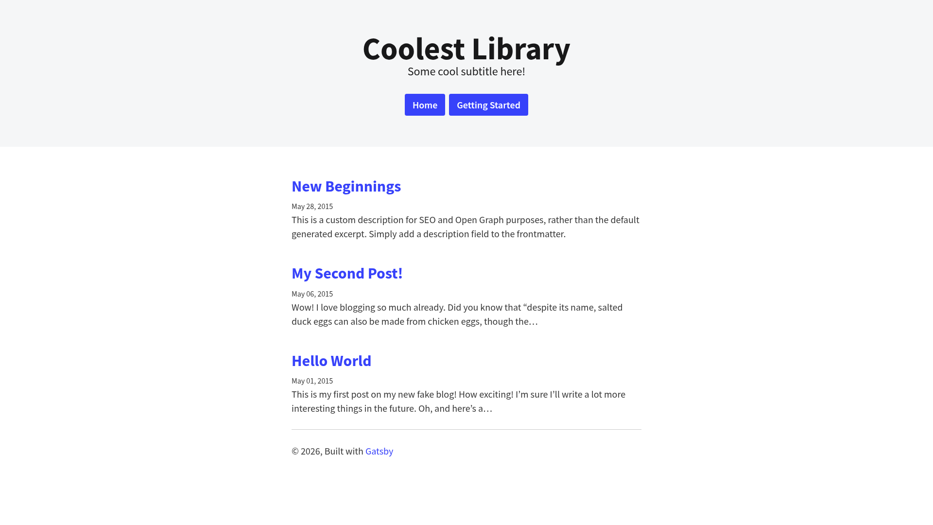screenshot of Gatsby Starter Docz on template0.com