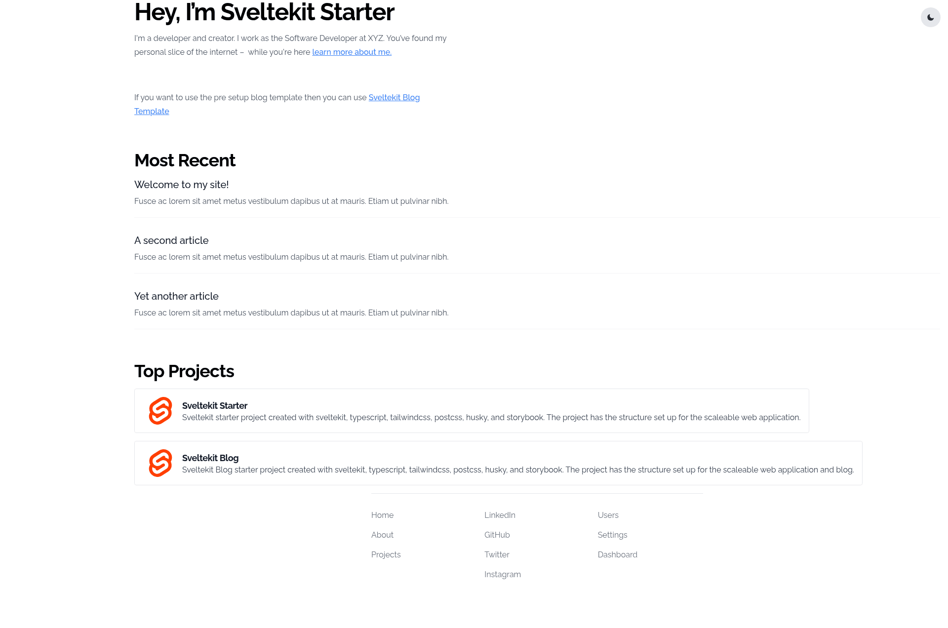 screenshot of Sveltekit Starter on template0.com