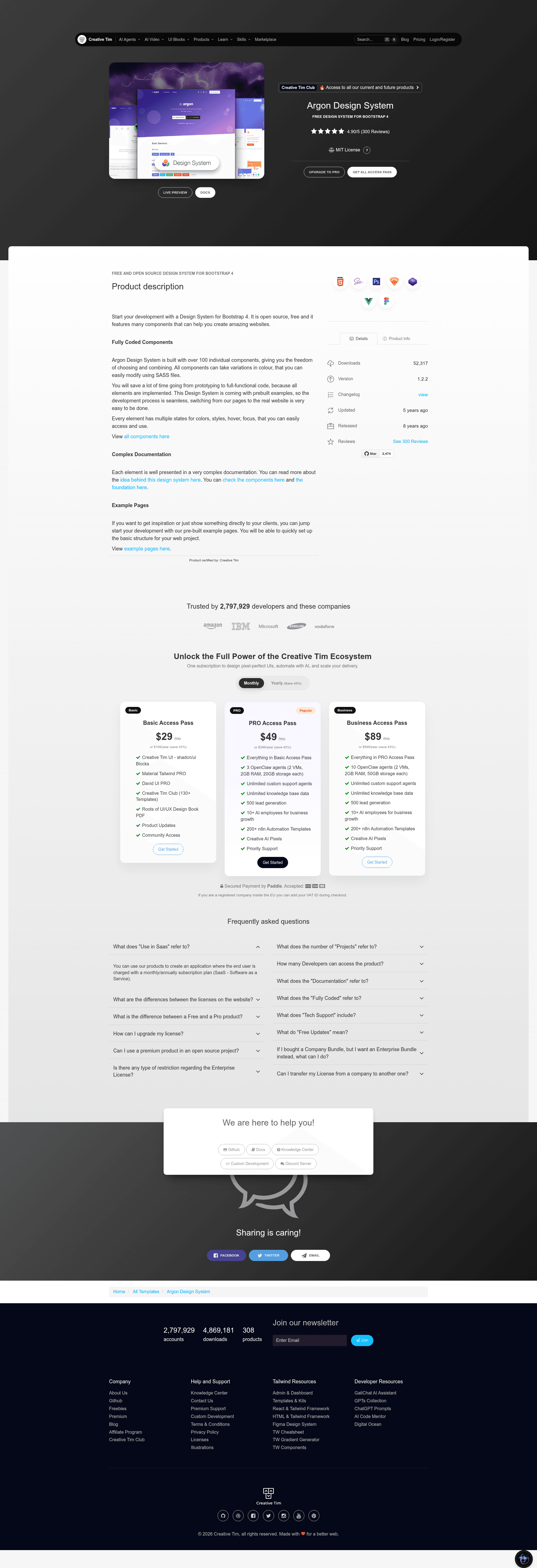 screenshot of Argon Design System on template0.com