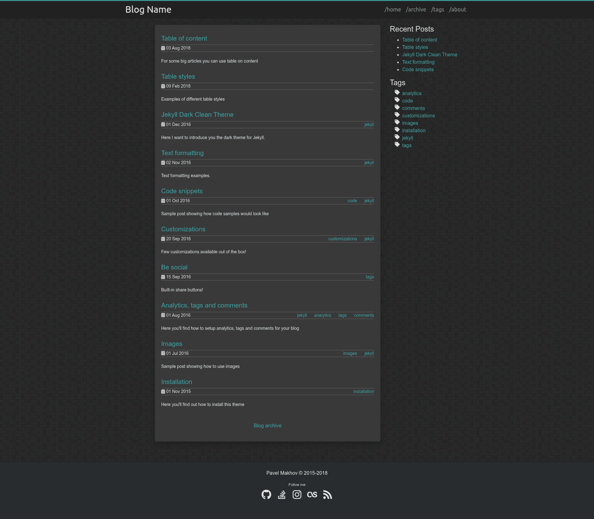 screenshot of Jekyll Clean Dark on template0.com