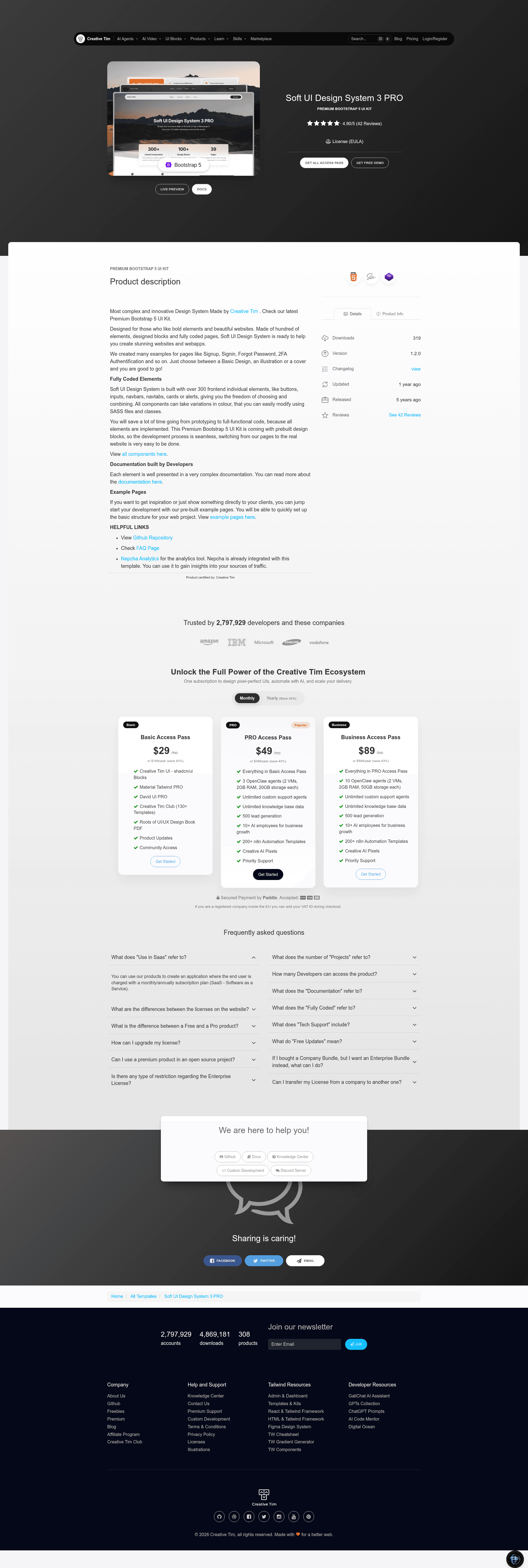 screenshot of Soft UI Design System PRO on template0.com
