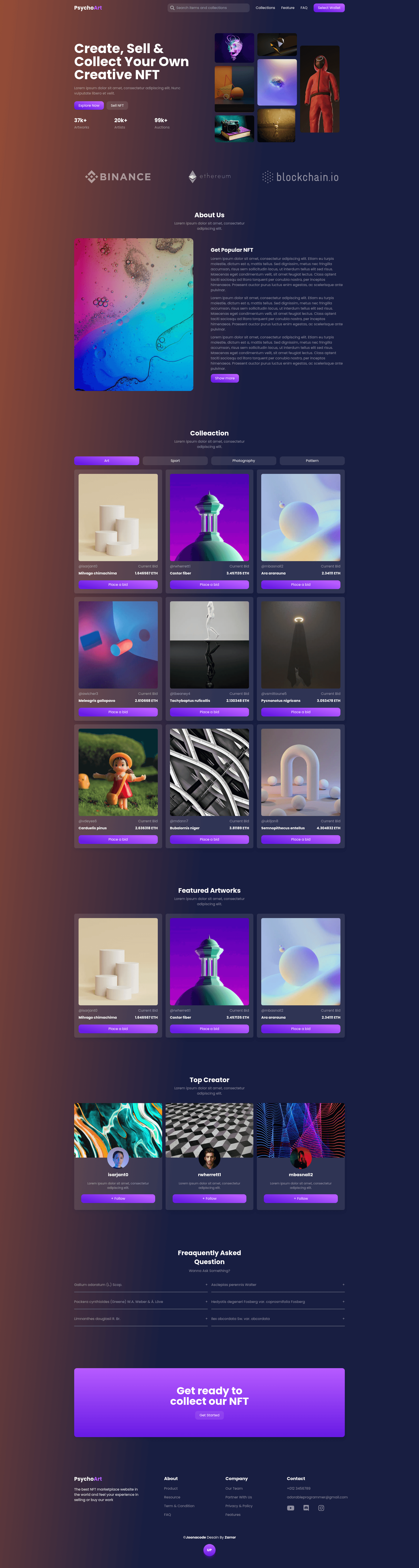 screenshot of PsychoArt Landing Page on template0.com