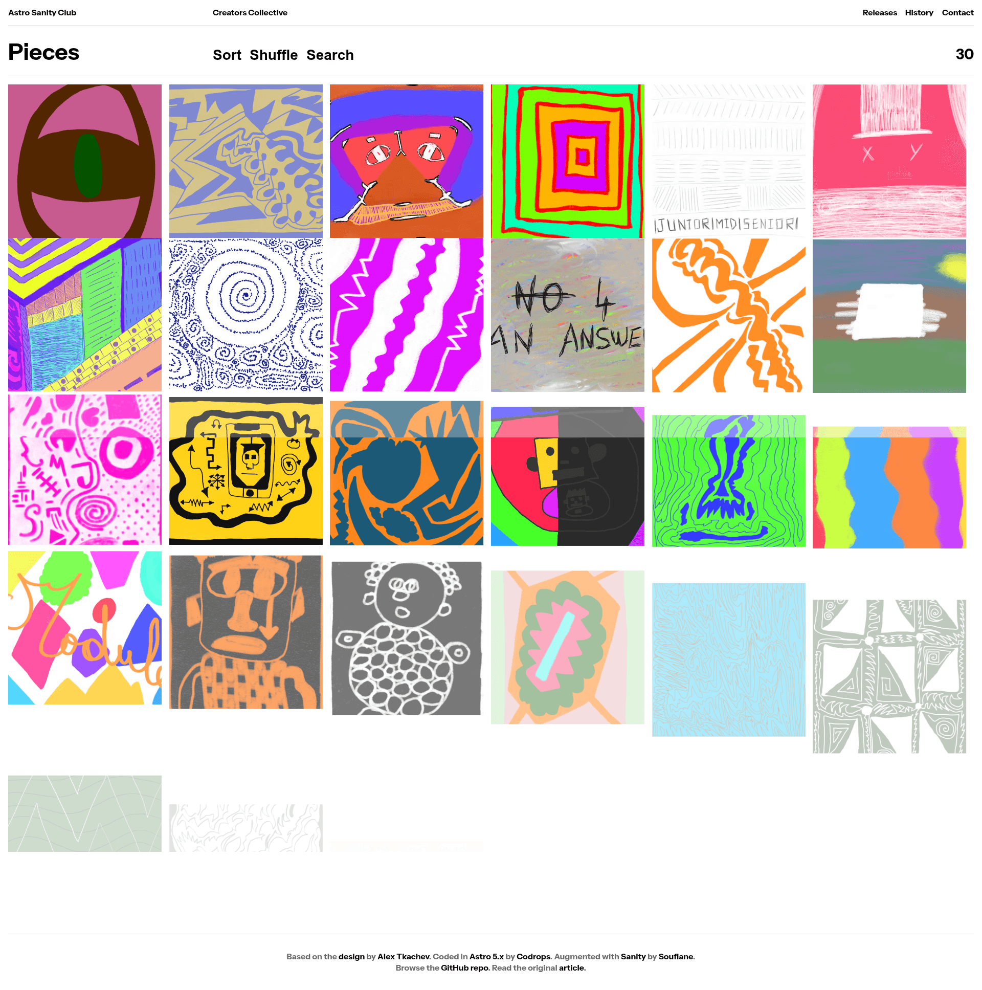 screenshot of Sanity Astro Club on template0.com