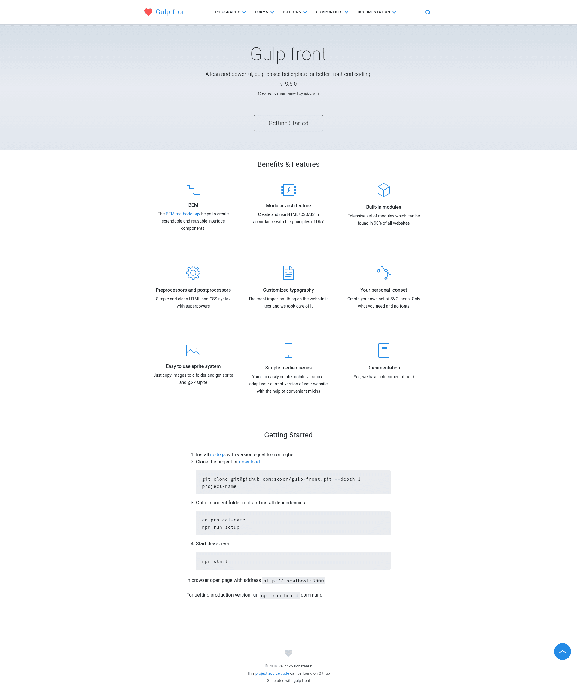 screenshot of Gulp Front on template0.com
